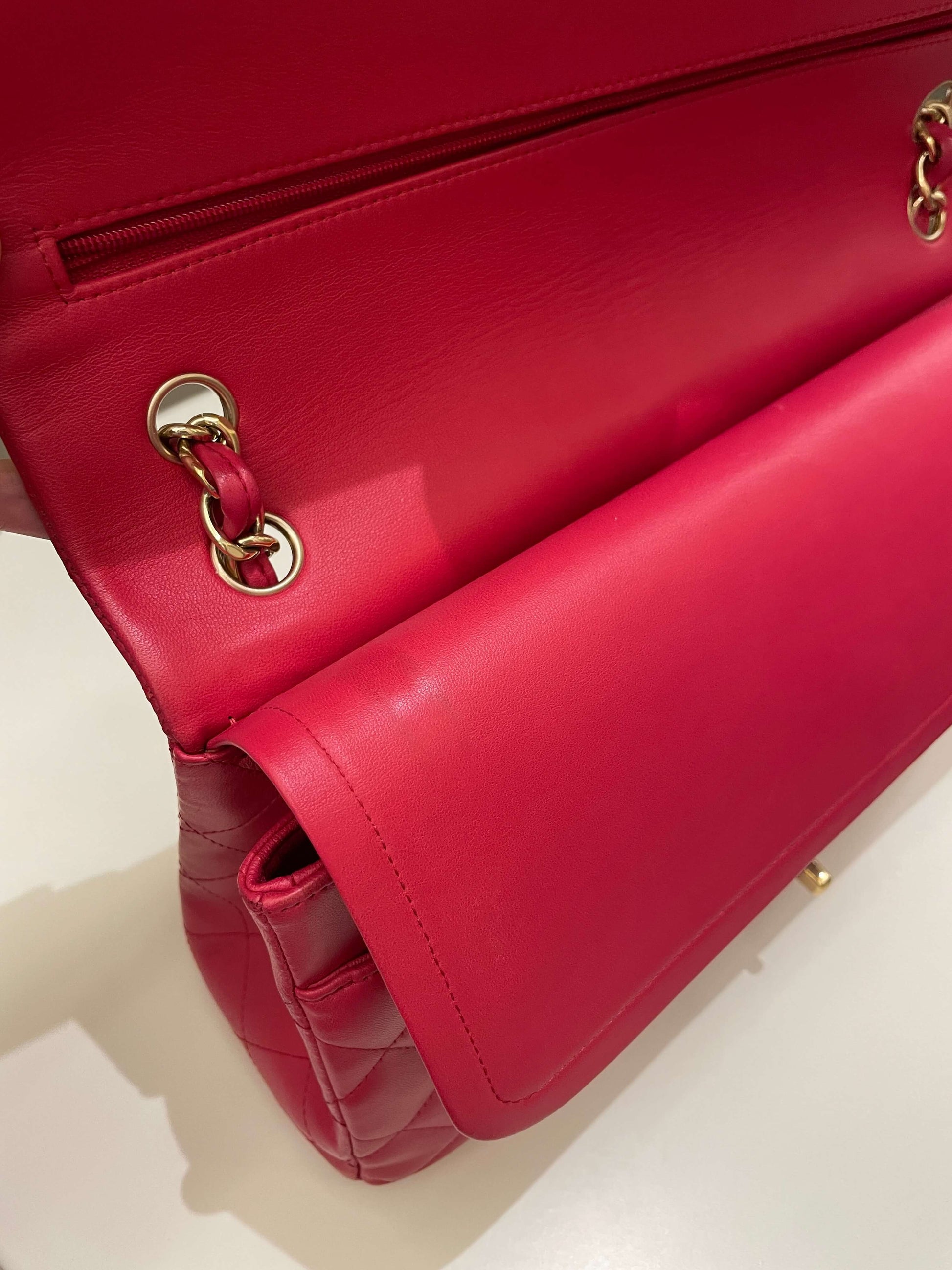 Chanel Classic Quilted Jumbo Double Flap Red Lambskin - Bags - 16