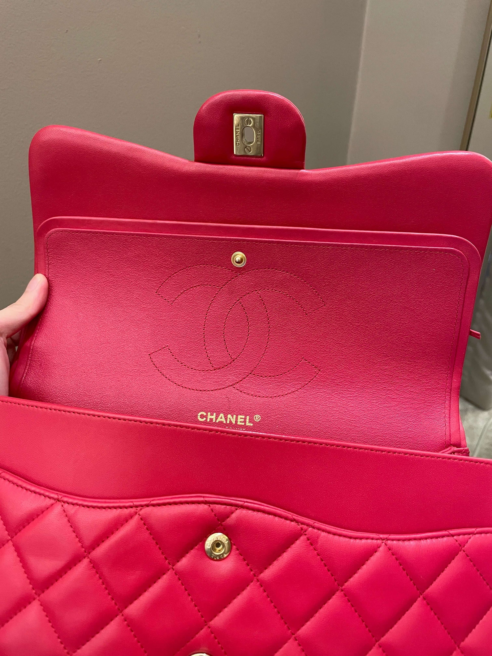 Chanel Classic Quilted Jumbo Double Flap Red Lambskin - Bags - 17