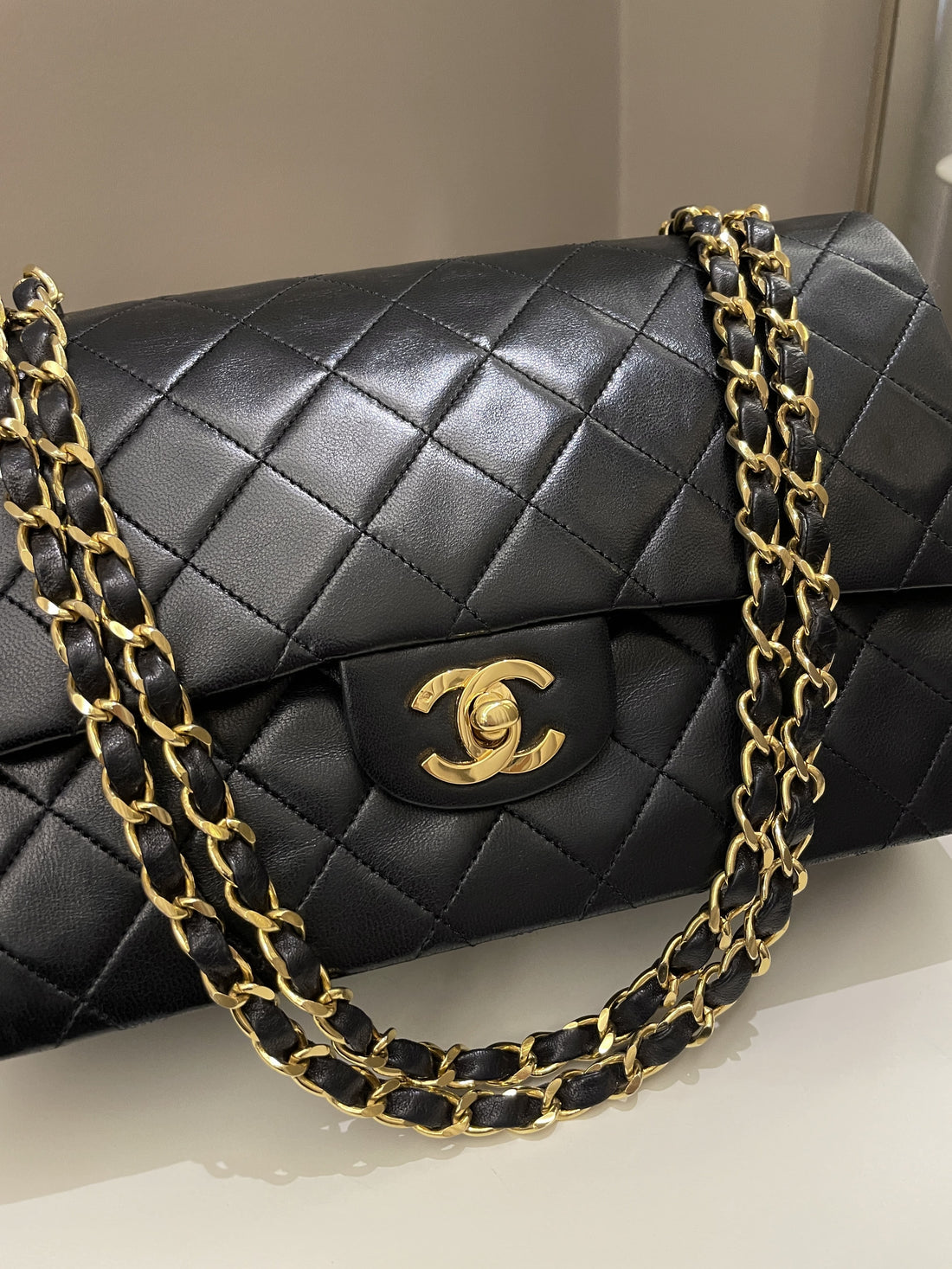 Chanel Vintage Classic Quilted Medium Double Flap Black Lambskin - Bags