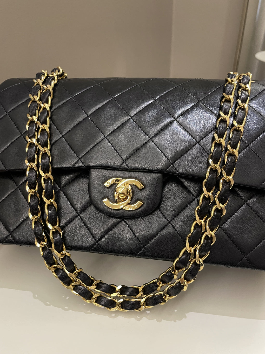 Chanel Vintage Classic Quilted Medium Double Flap Black Lambskin - Bags
