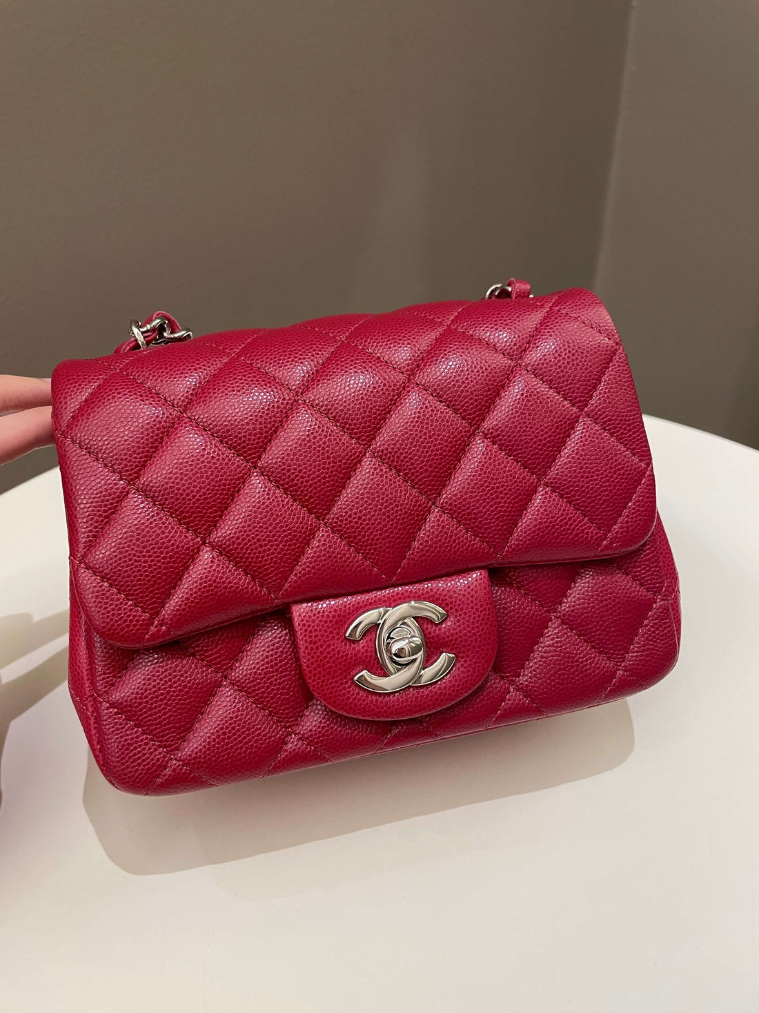 Chanel 18B Classic Quilted Mini Square Red Caviar - Bags
