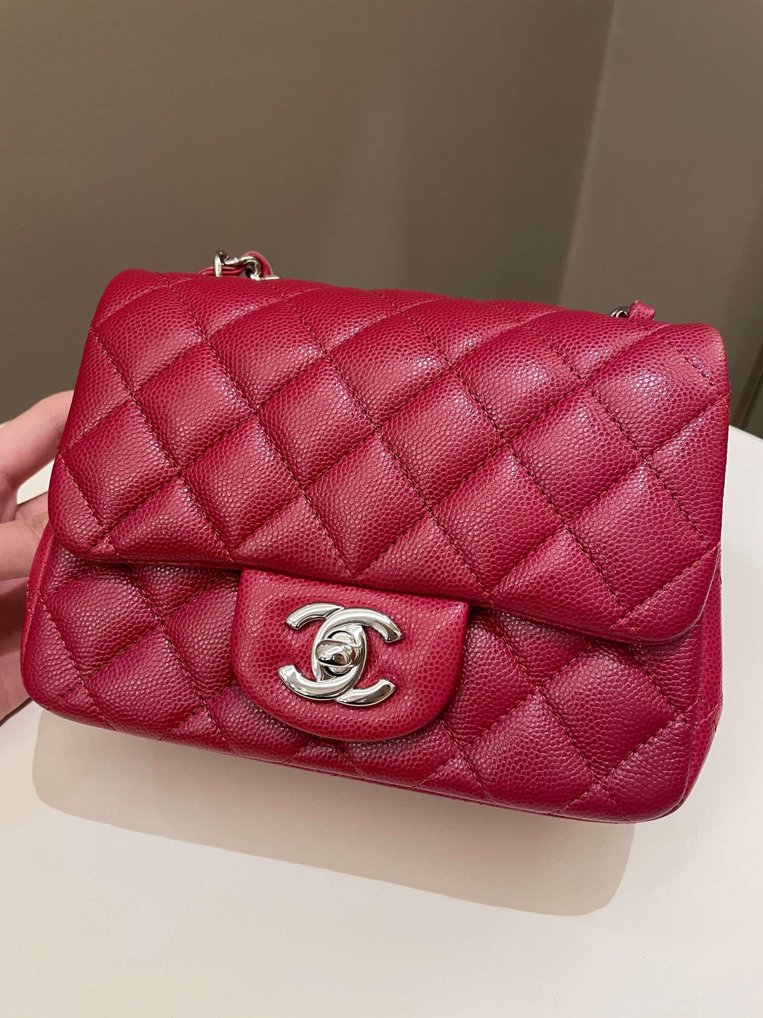 Chanel 18B Classic Quilted Mini Square Red Caviar - Bags
