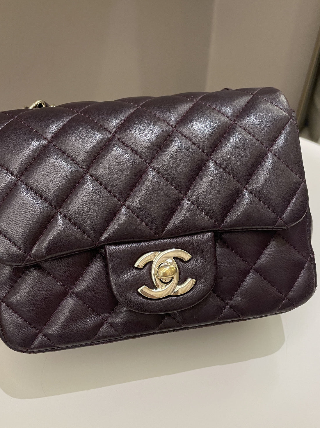 Chanel Classic Quilted Mini Square Dark Purple Lambskin - Bags