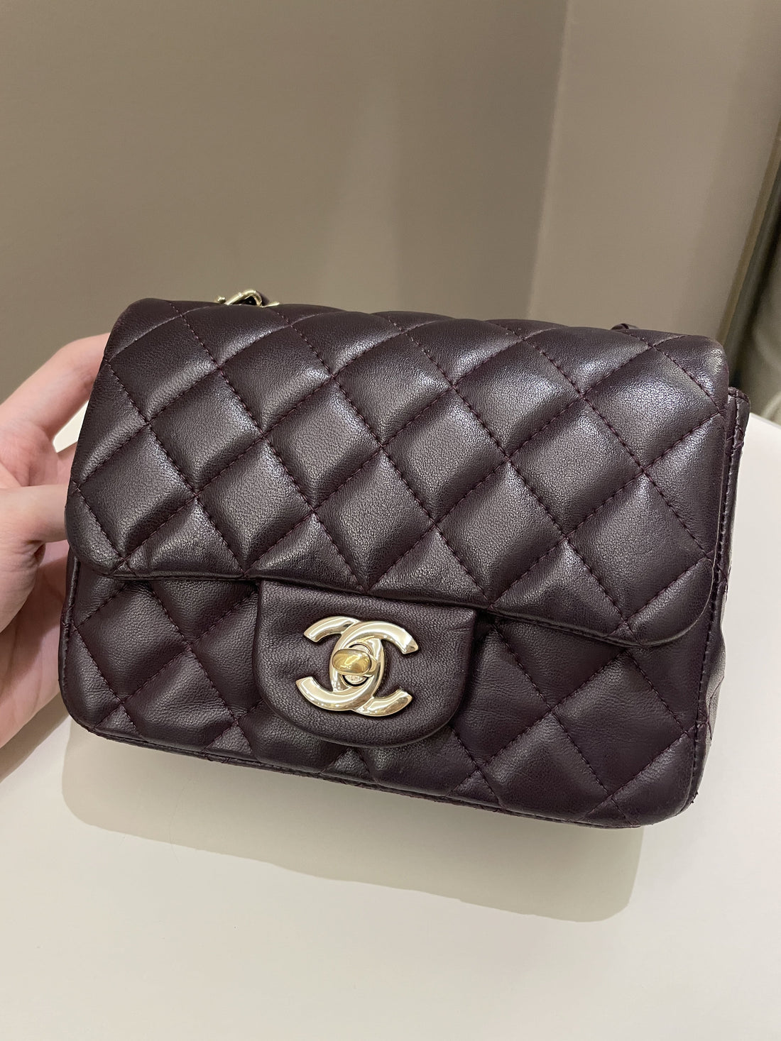 Chanel Classic Quilted Mini Square Dark Purple Lambskin - Bags