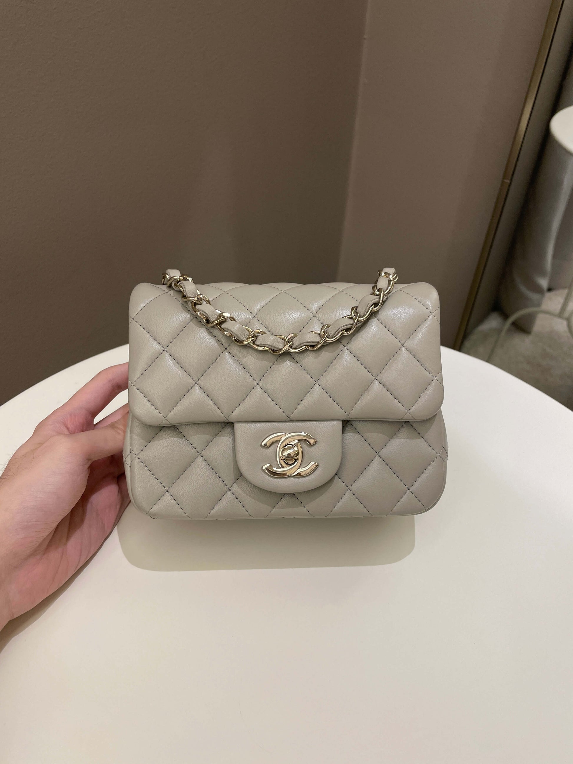 Chanel Classic Quilted Mini Square Grey Lambskin - Bags - 19