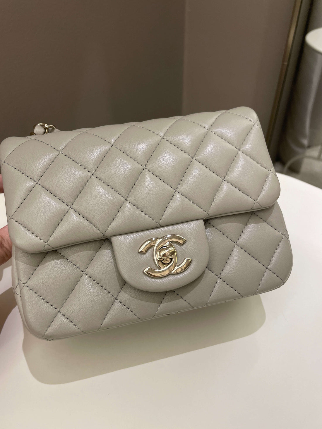 Chanel Classic Quilted Mini Square Grey Lambskin - Bags
