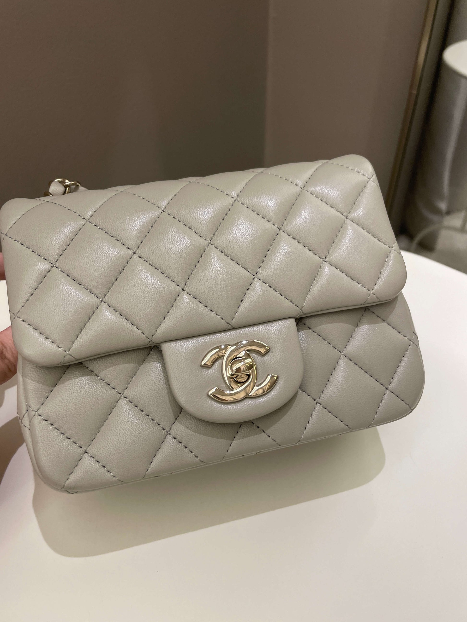 Chanel Classic Quilted Mini Square Grey Lambskin - Bags - 2