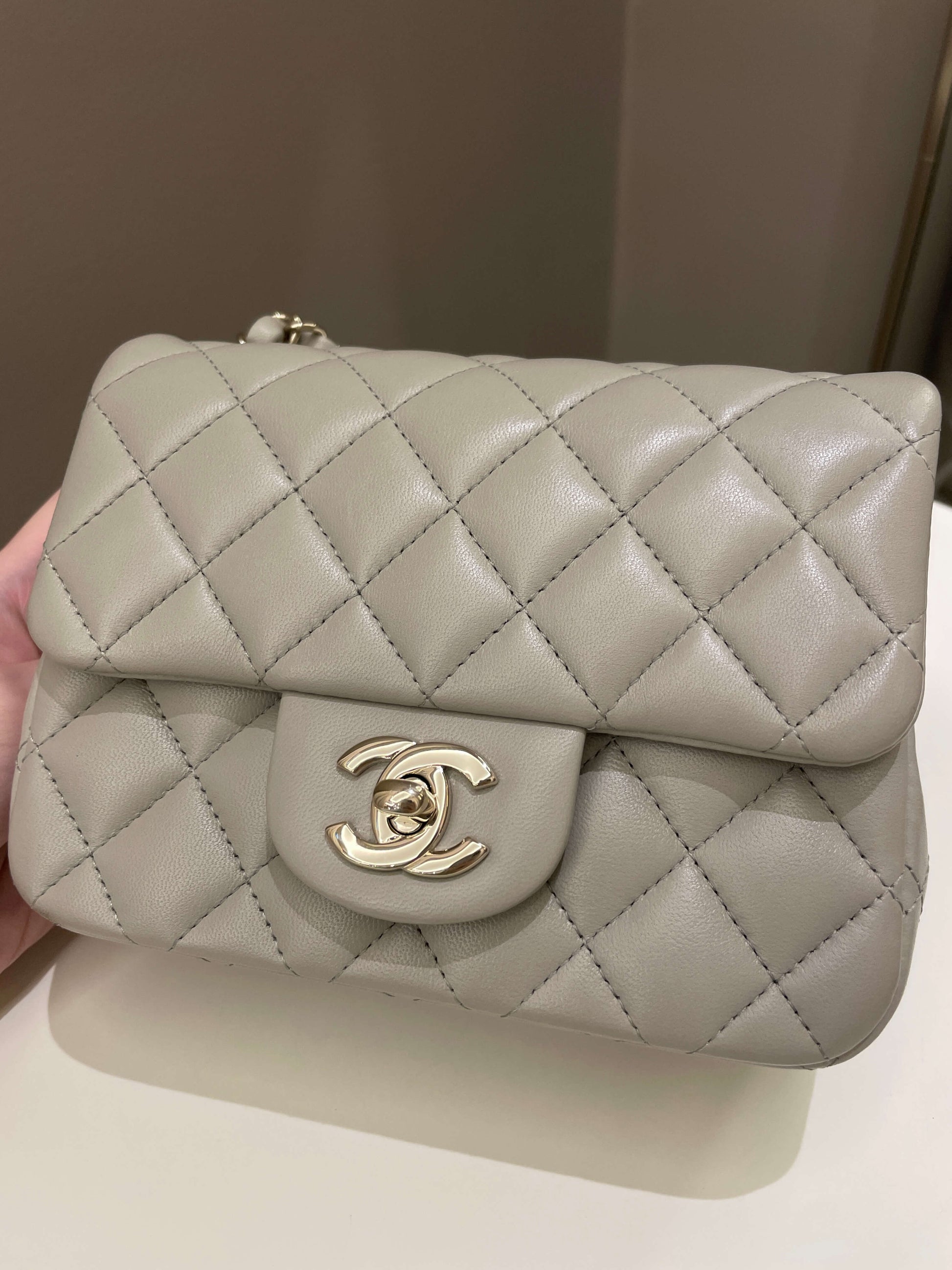 Chanel Classic Quilted Mini Square Grey Lambskin - Bags - 3