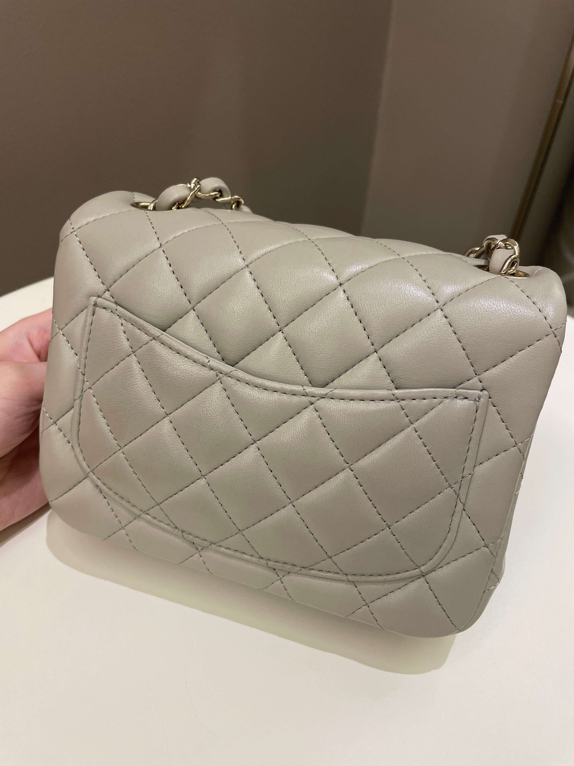 Chanel Classic Quilted Mini Square Grey Lambskin - Bags - 5