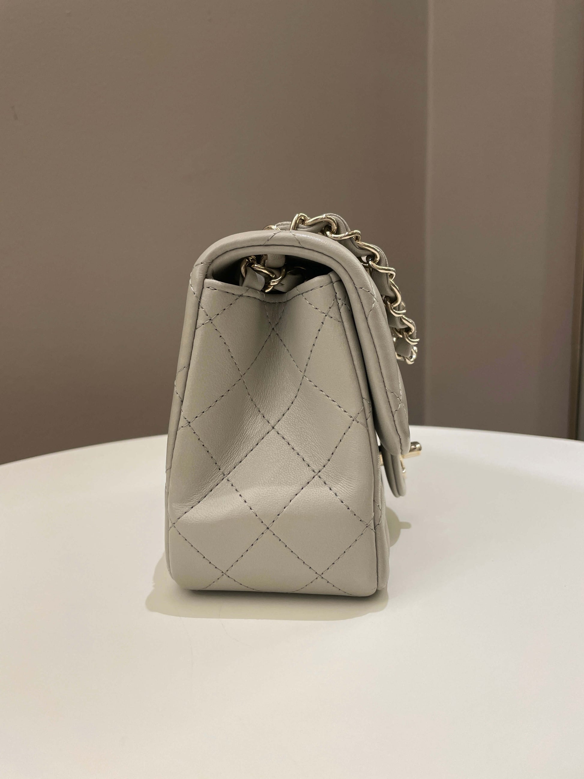 Chanel Classic Quilted Mini Square Grey Lambskin - Bags - 6