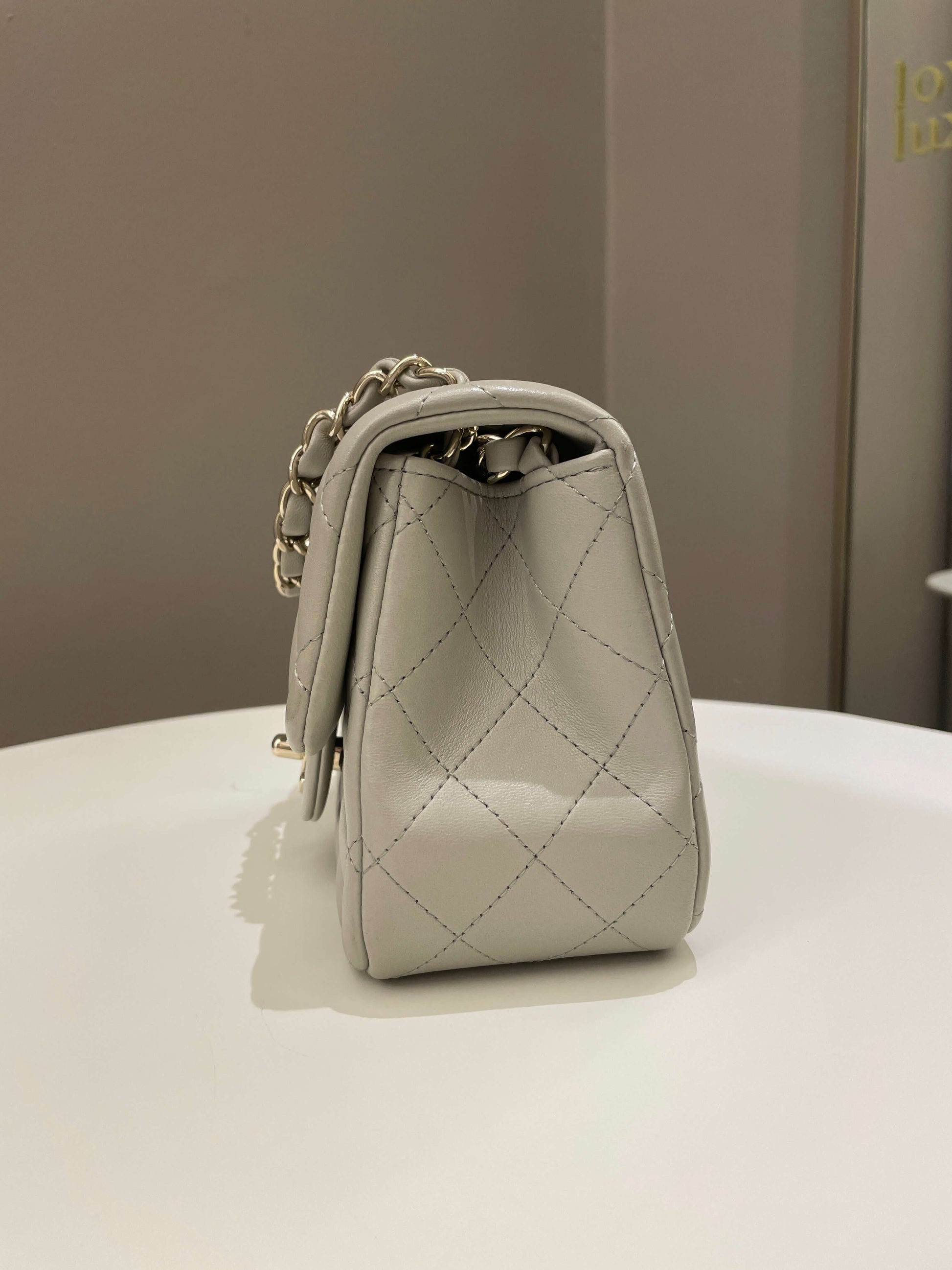 Chanel Classic Quilted Mini Square Grey Lambskin - Bags - 7