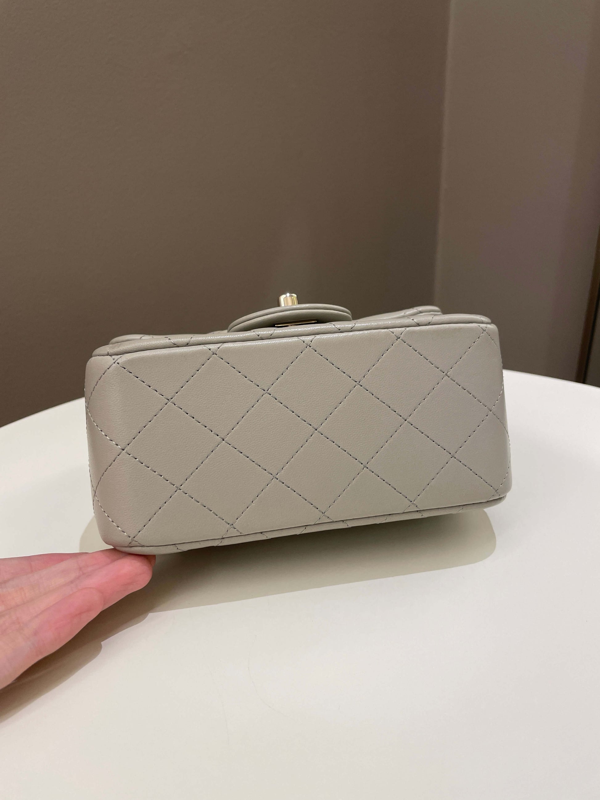 Chanel Classic Quilted Mini Square Grey Lambskin - Bags - 8
