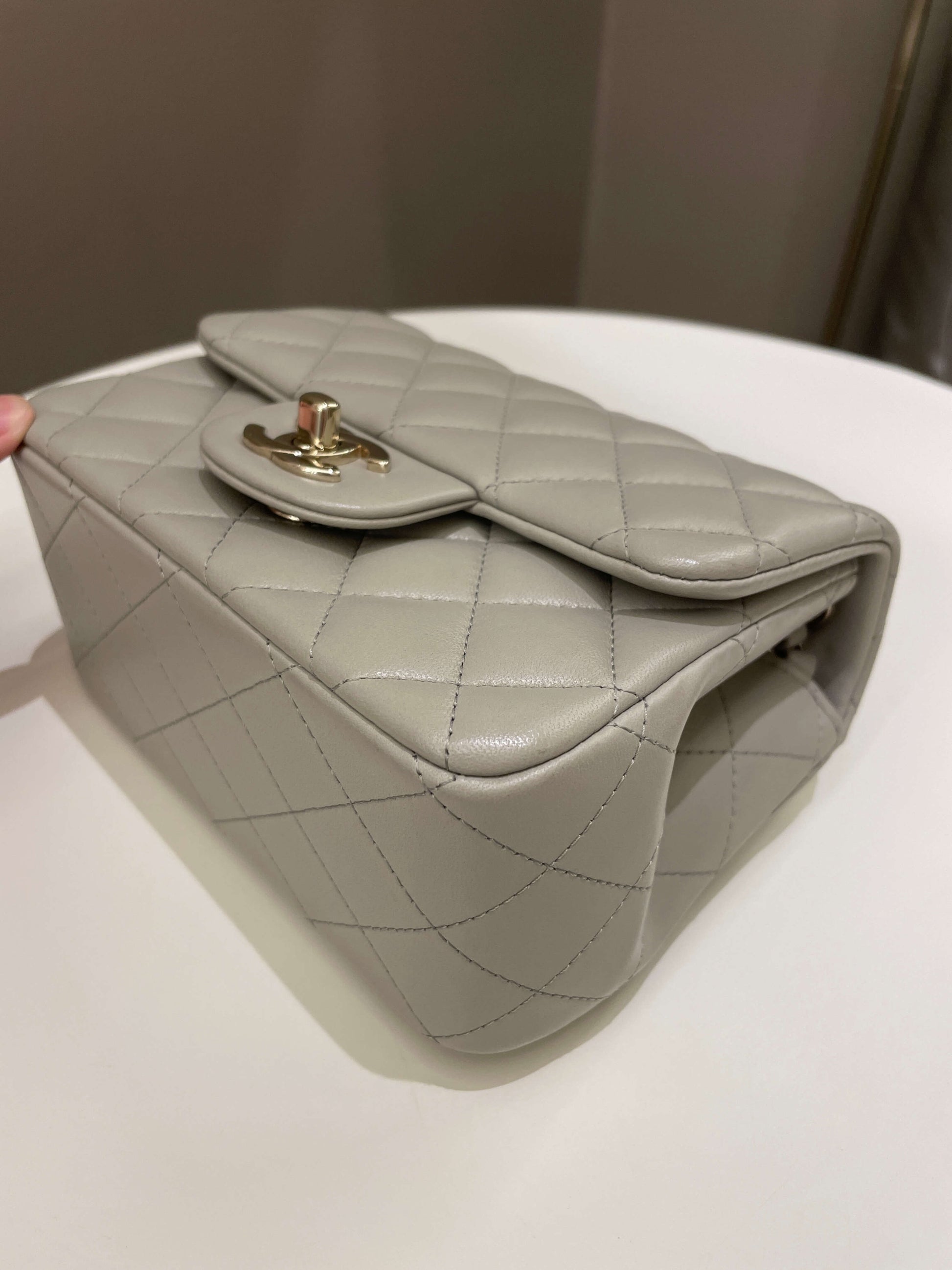 Chanel Classic Quilted Mini Square Grey Lambskin - Bags - 10
