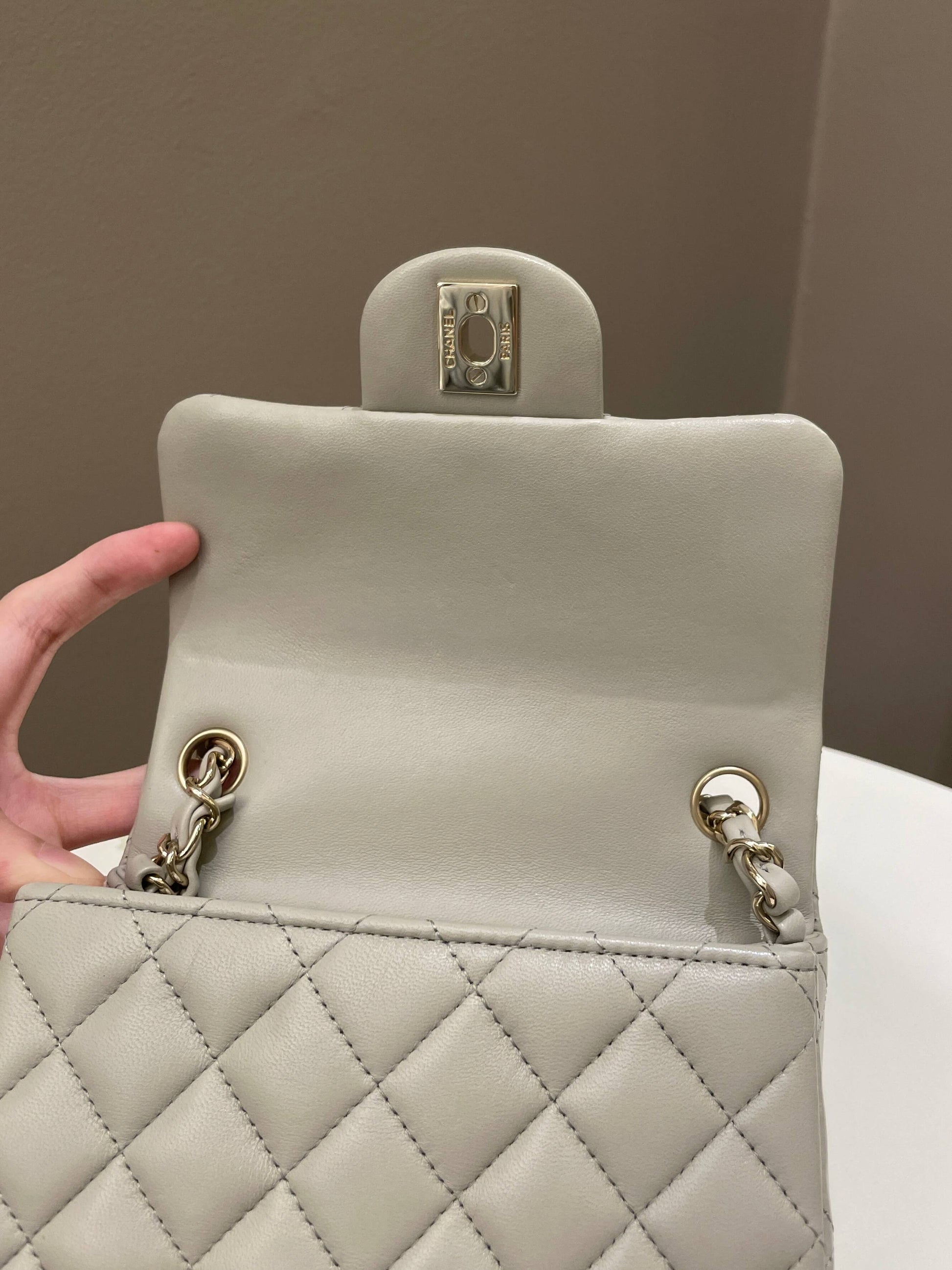 Chanel Classic Quilted Mini Square Grey Lambskin - Bags - 14