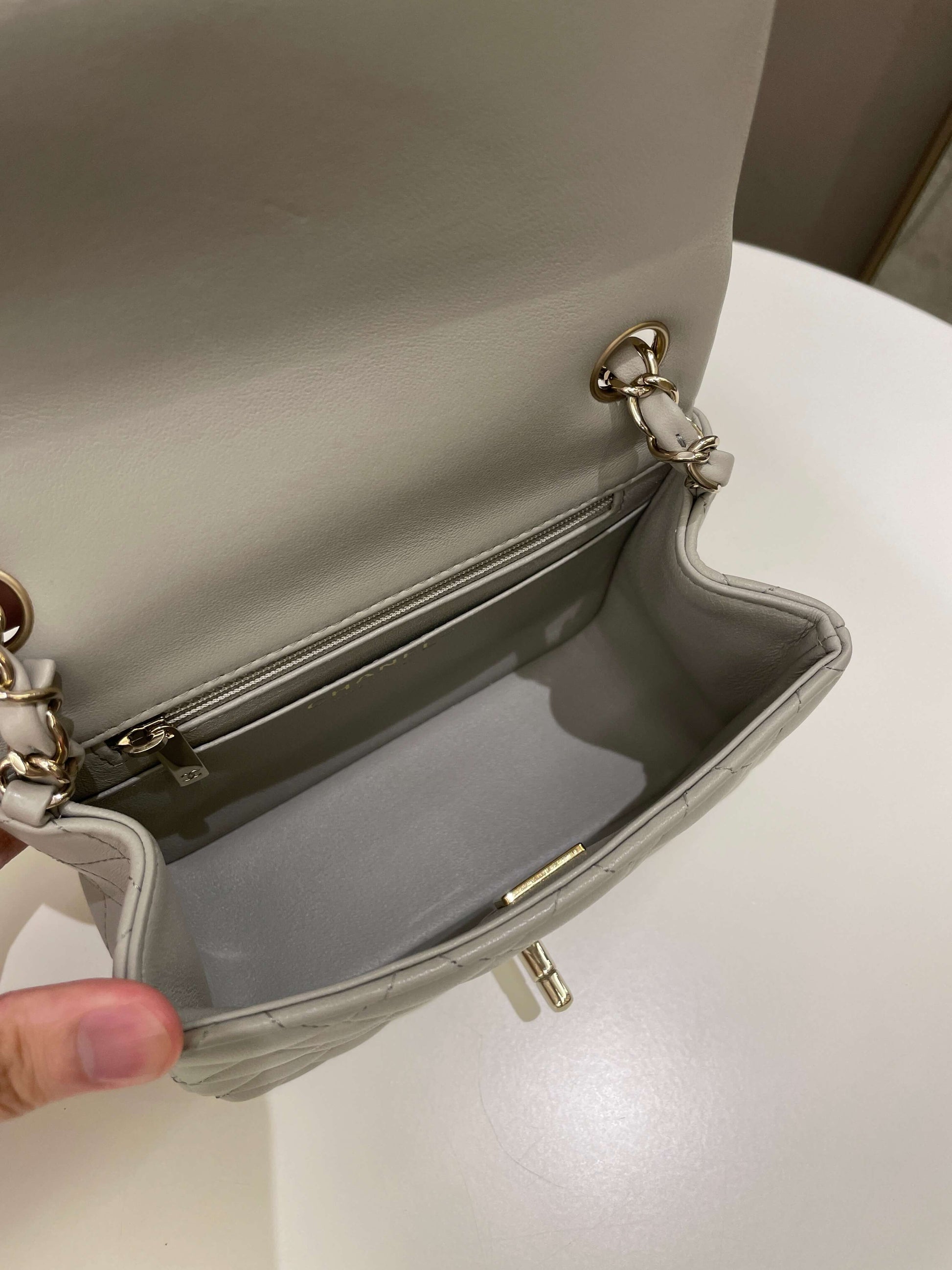 Chanel Classic Quilted Mini Square Grey Lambskin - Bags - 15