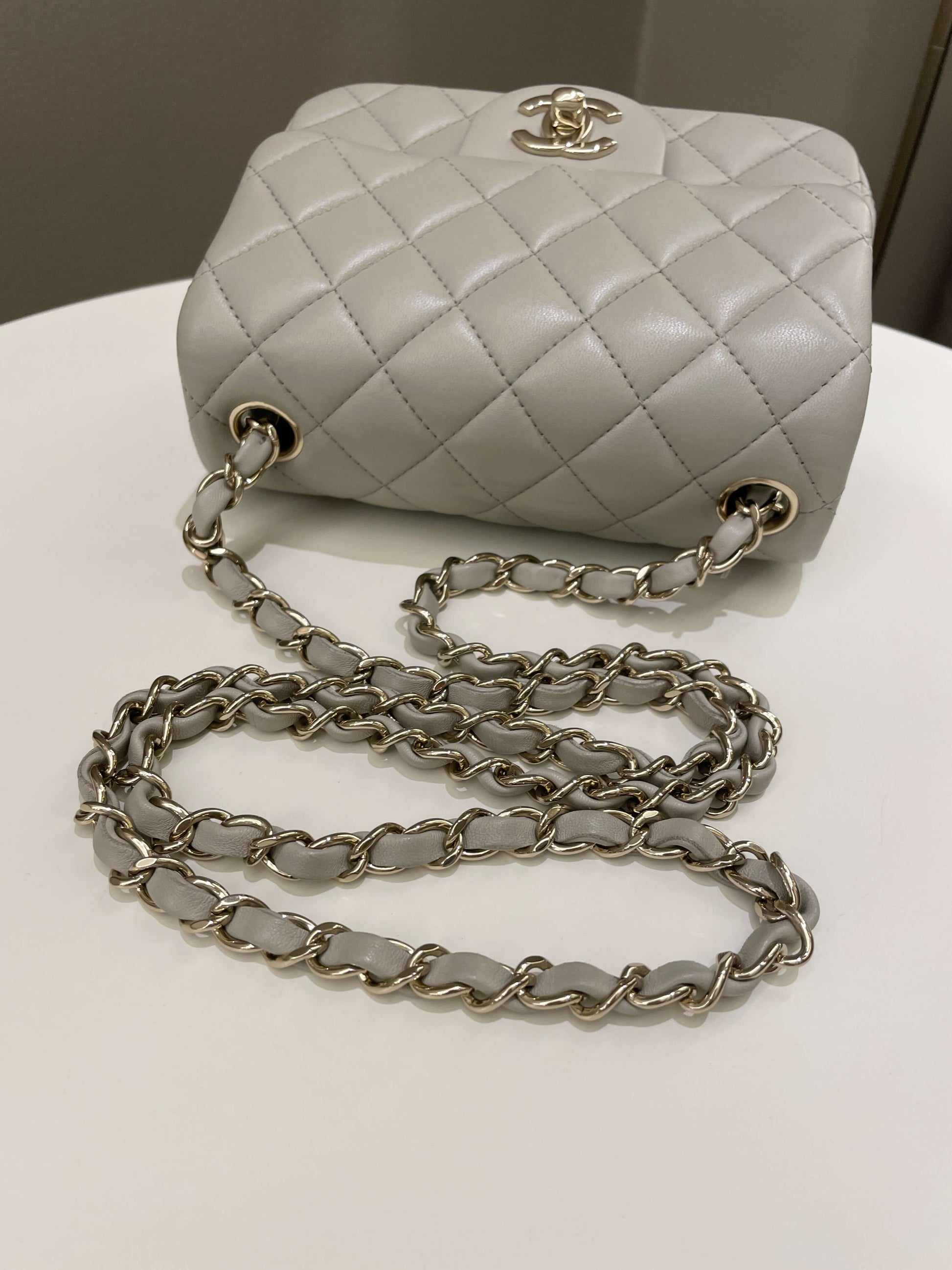 Chanel Classic Quilted Mini Square Grey Lambskin - Bags - 17