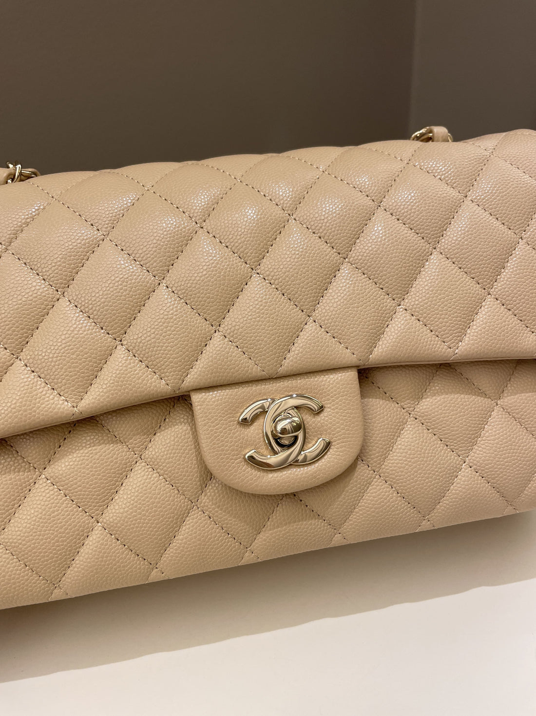 Chanel Classic Quilted Medium Double Flap Beige Caviar - Bags