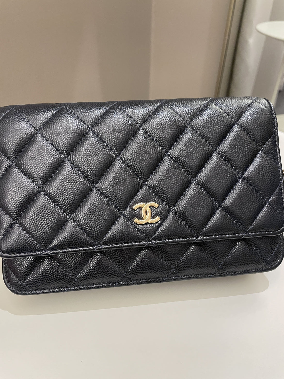 Chanel Classic Quilted Wallet on Chain Midnight Blue Caviar - Bags