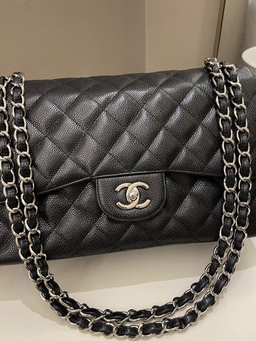 Chanel Classic Quilted Jumbo Double Flap Black Caviar - Bags