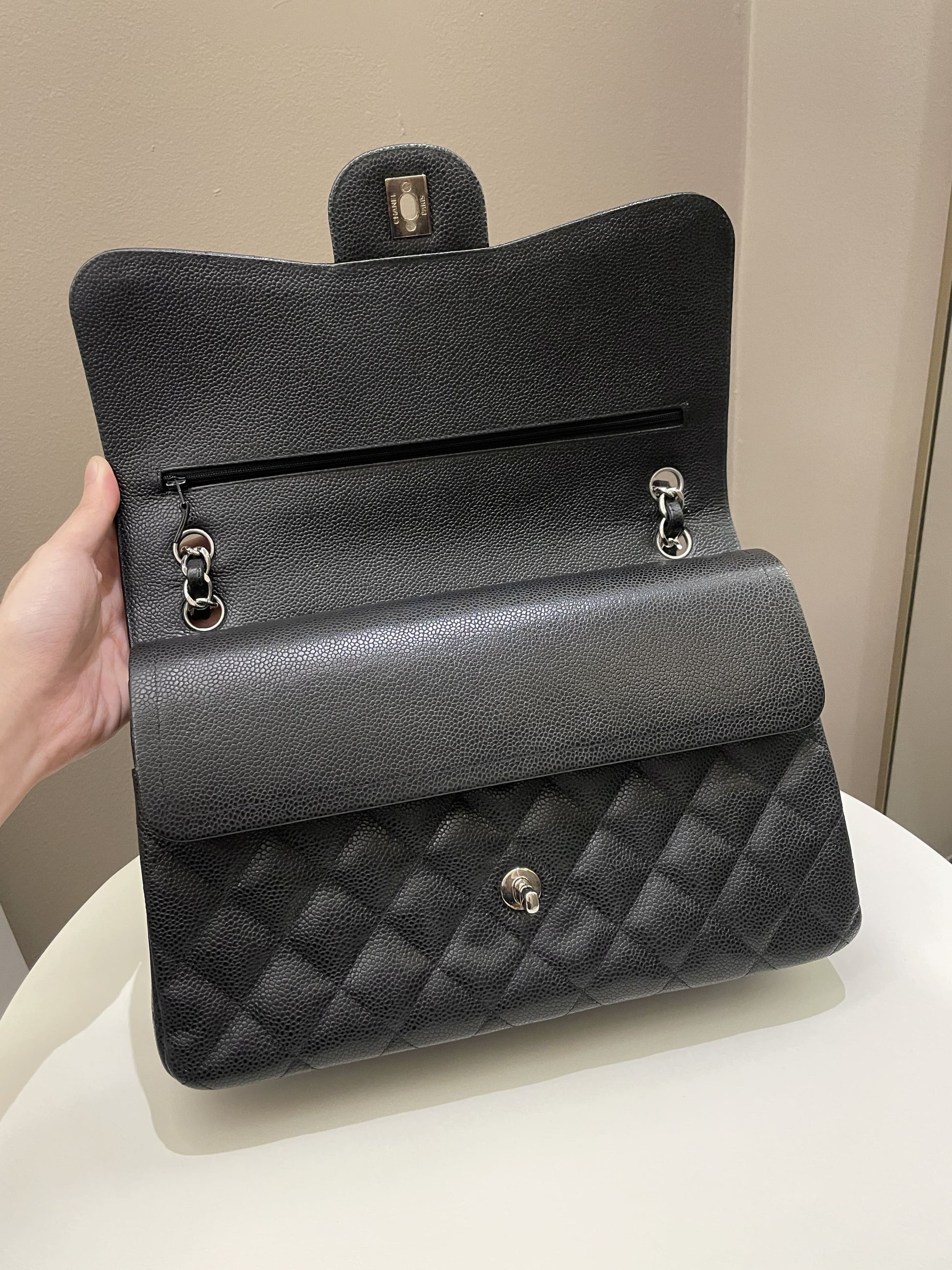 Chanel Classic Quilted Jumbo Double Flap Black Caviar - Bags - 13