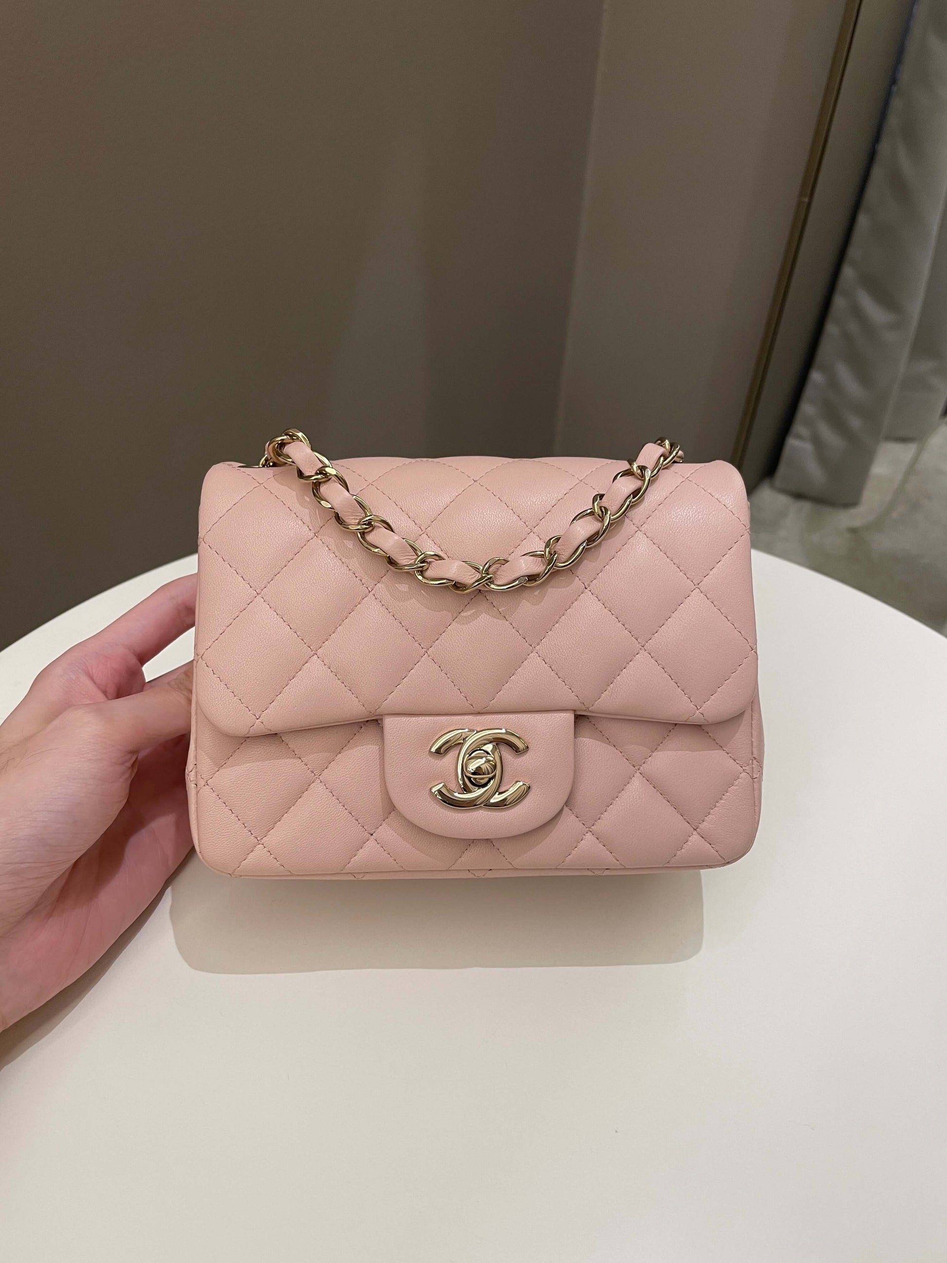 Chanel Classic Quilted Mini Square Light Pink Lambskin - Bags - 19