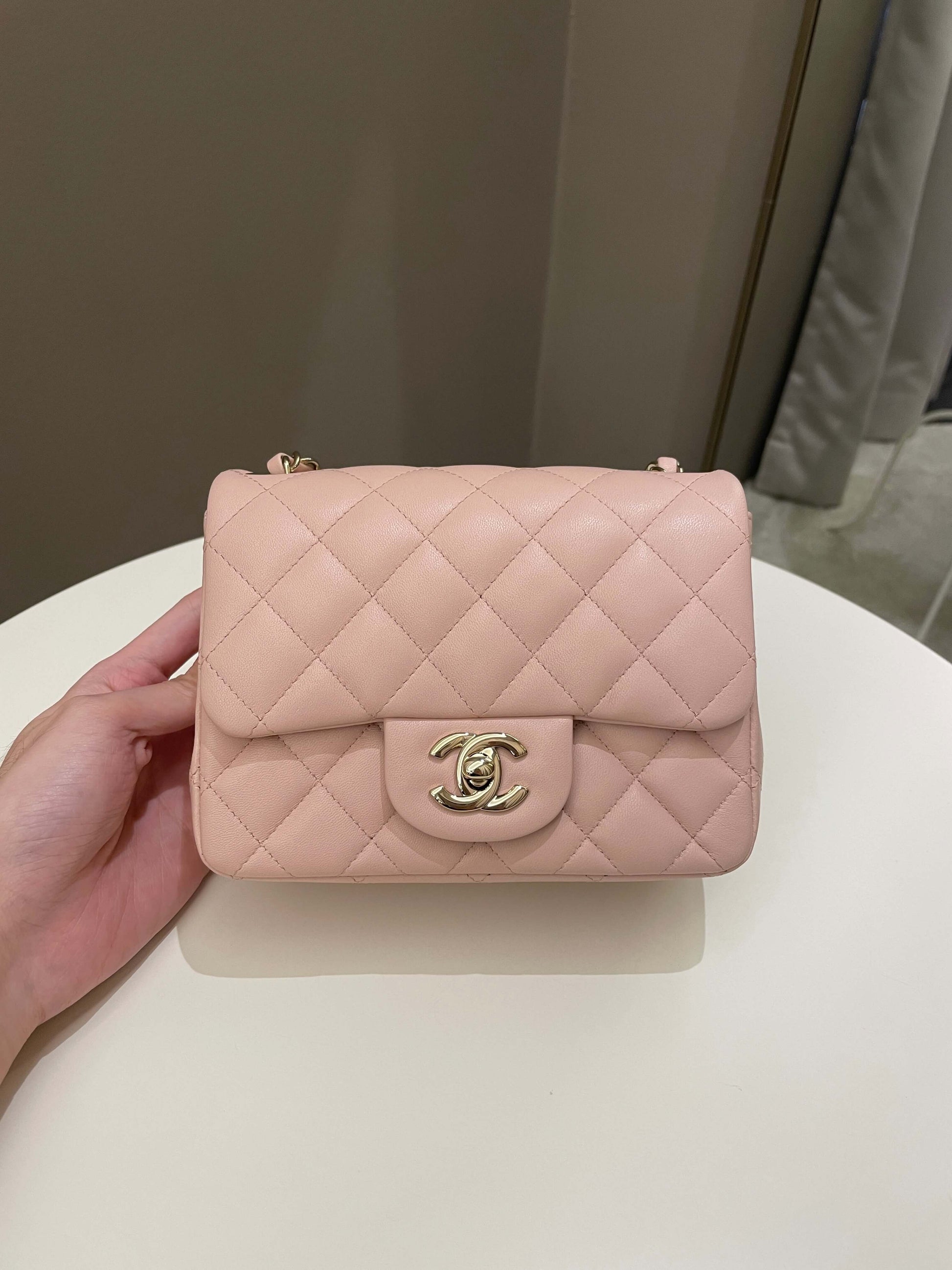 Chanel Classic Quilted Mini Square Light Pink Lambskin - Bags - 2