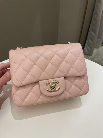 Chanel Classic Quilted Mini Square Light Pink Lambskin - Bags