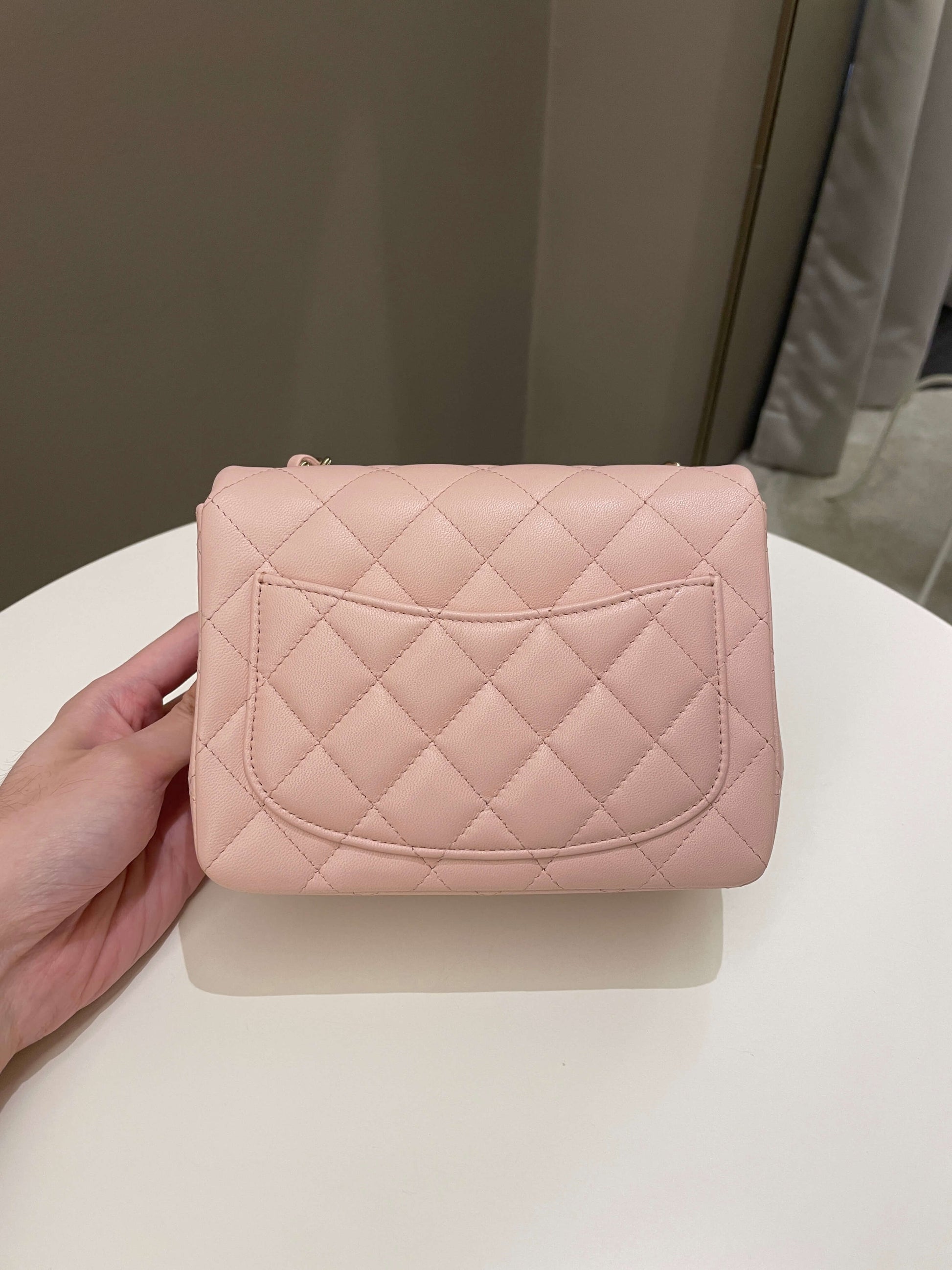 Chanel Classic Quilted Mini Square Light Pink Lambskin - Bags - 4