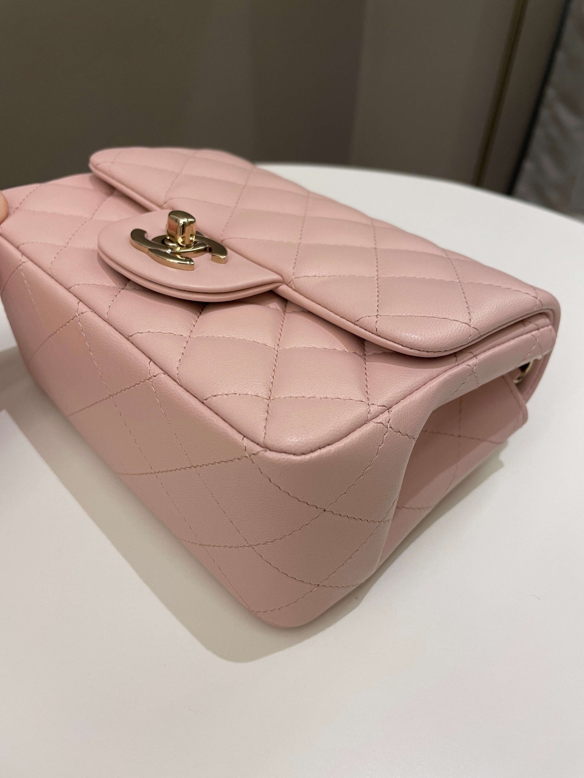 Chanel Classic Quilted Mini Square Light Pink Lambskin - Bags - 10