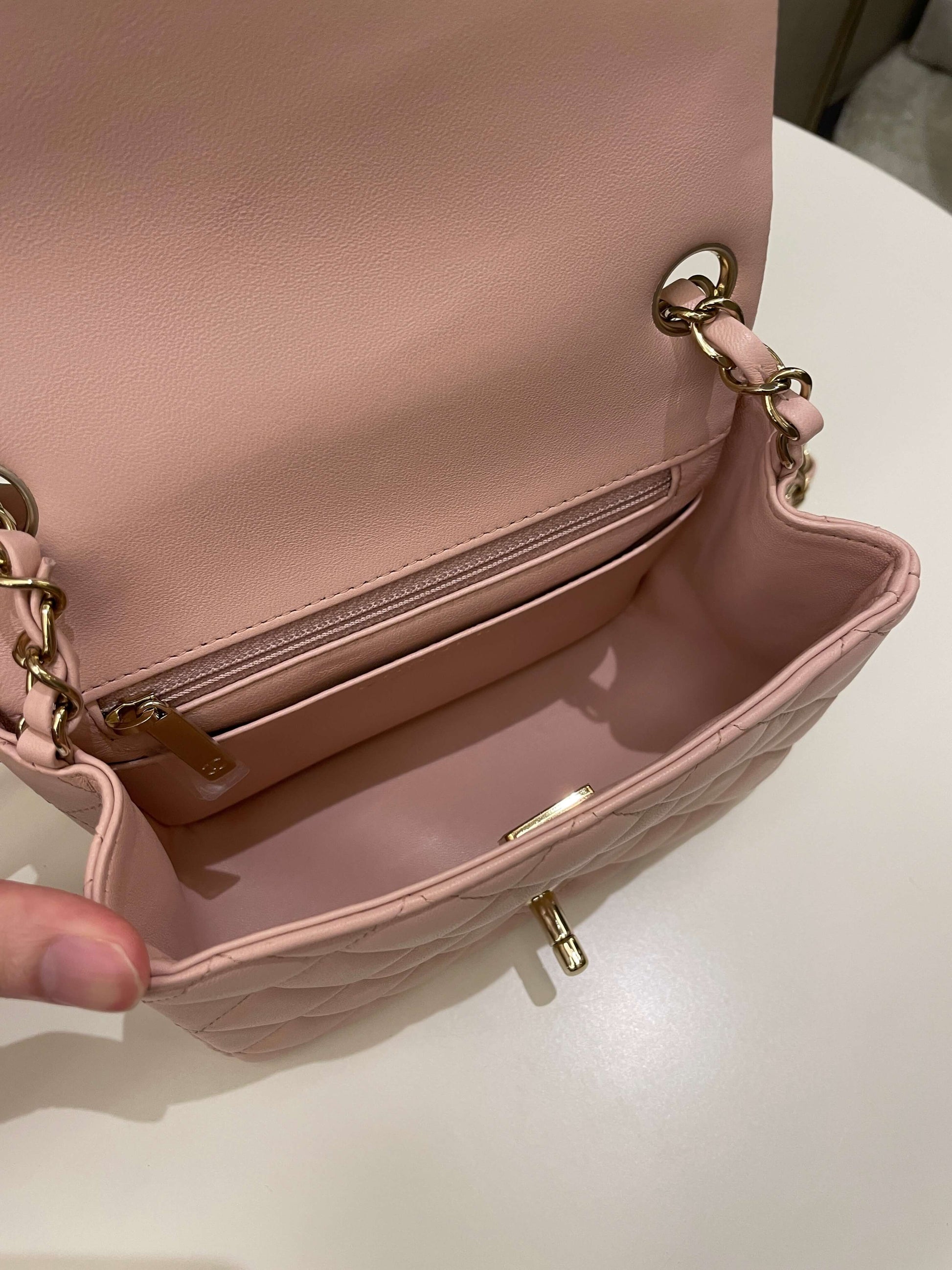 Chanel Classic Quilted Mini Square Light Pink Lambskin - Bags - 15