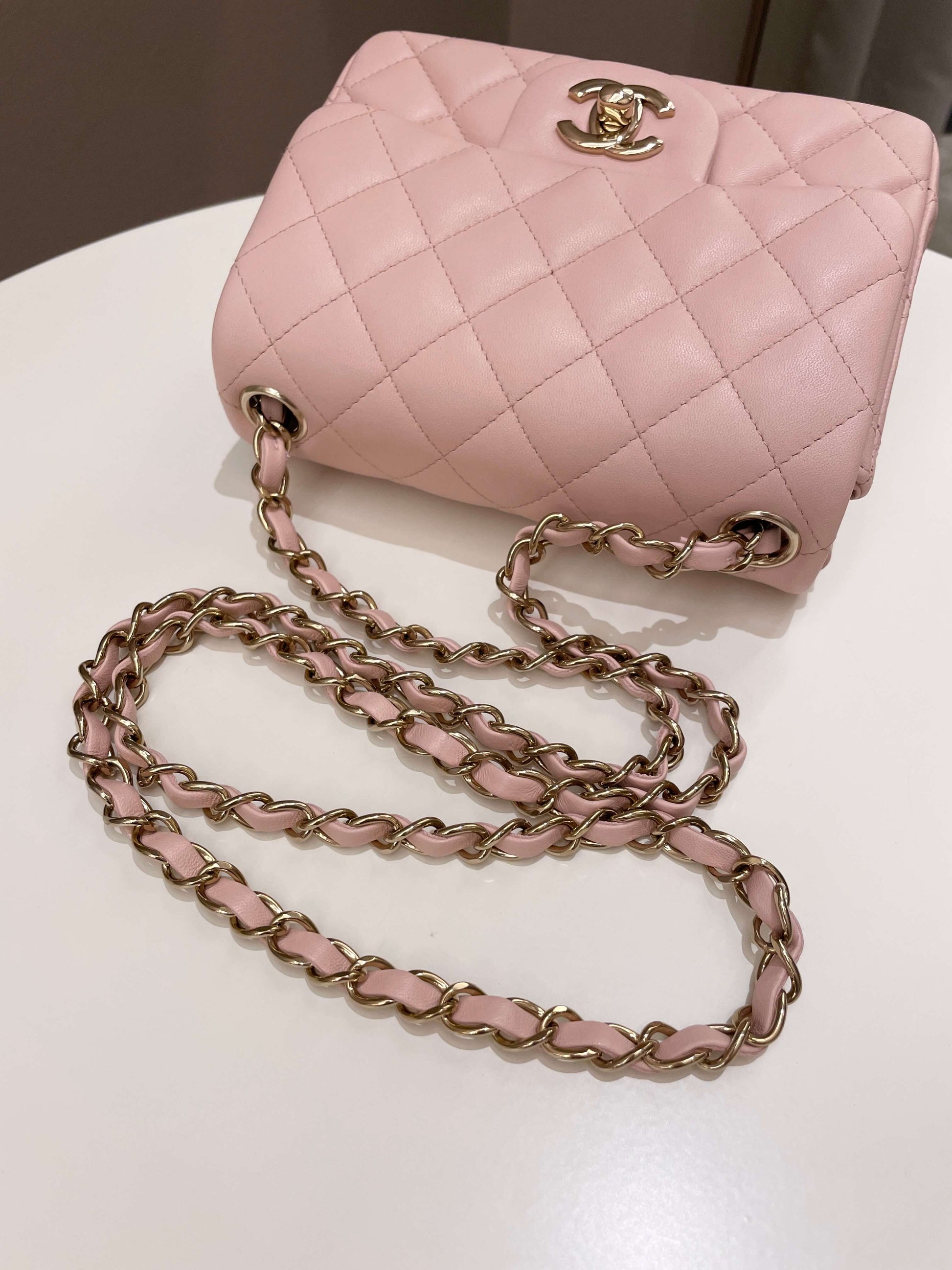 Chanel Classic Quilted Mini Square Light Pink Lambskin - Bags - 17