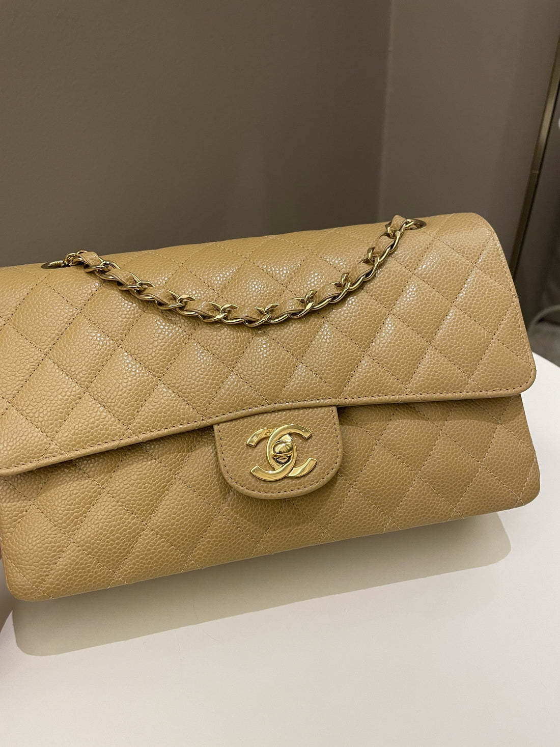 Chanel Vintage Classic Quilted Medium Double Flap Dark Beige Caviar - Bags