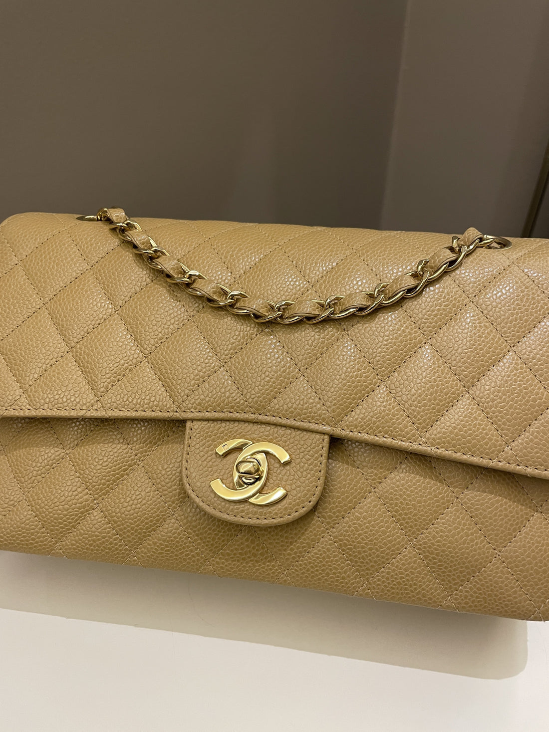Chanel Vintage Classic Quilted Medium Double Flap Dark Beige Caviar - Bags