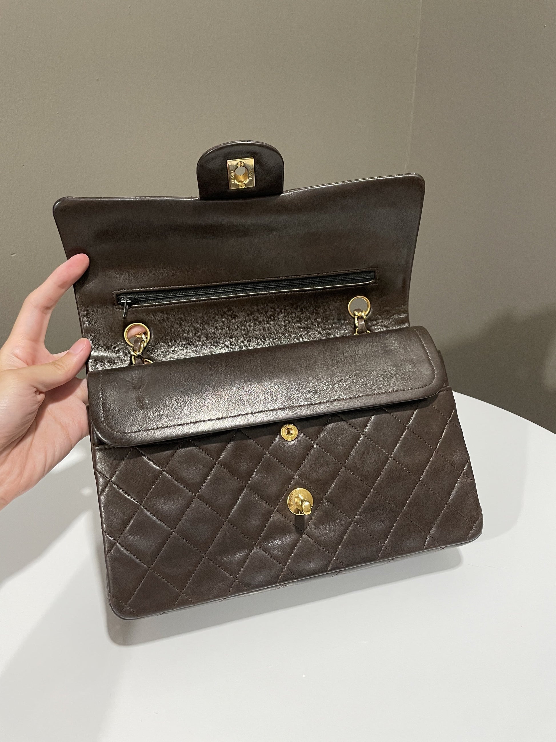 Chanel Vintage Classic Quilted Medium Double Flap Brown Lambskin - Bags - 12