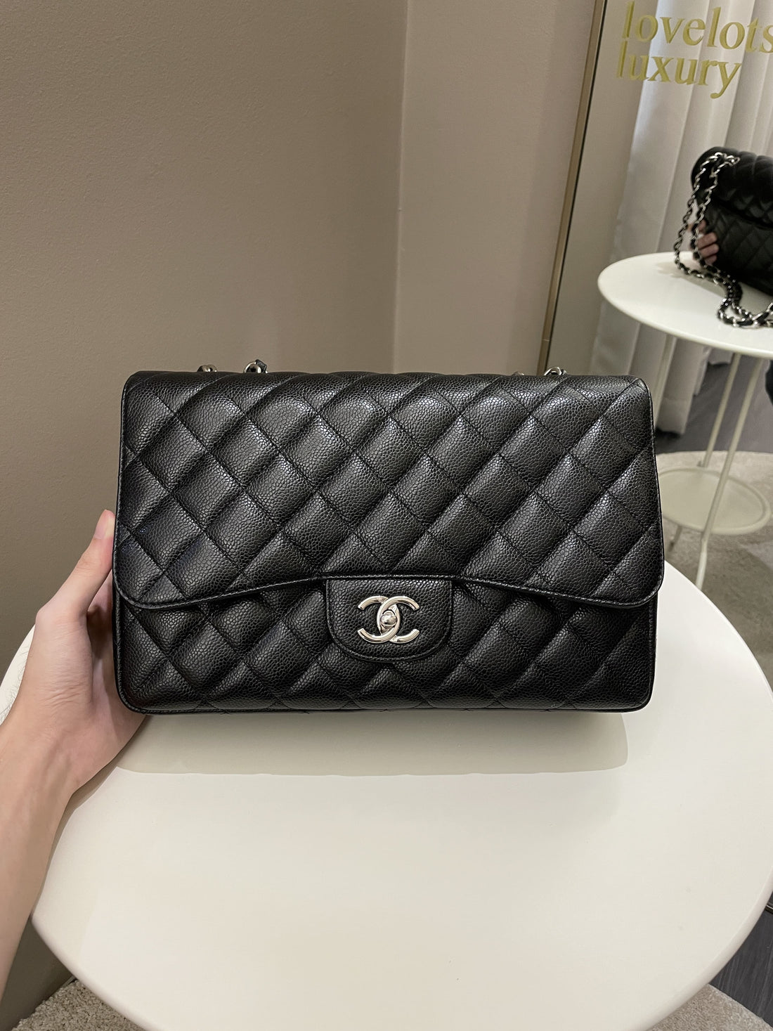 Chanel Classic Quilted Jumbo Single Flap Black Caviar - Bags