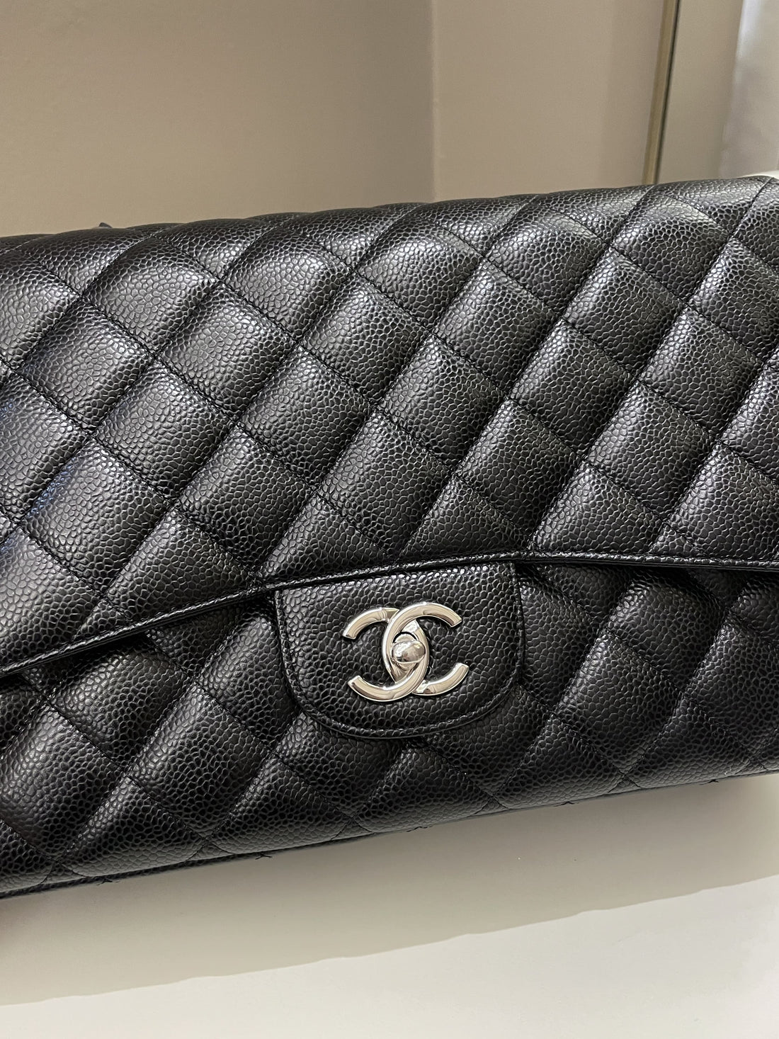 Chanel Classic Quilted Jumbo Single Flap Black Caviar - Bags