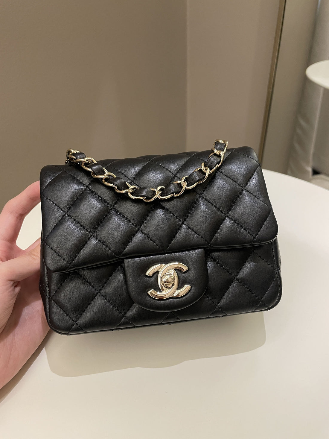 Chanel Classic Quilted Mini Square Black Lambskin - Bags