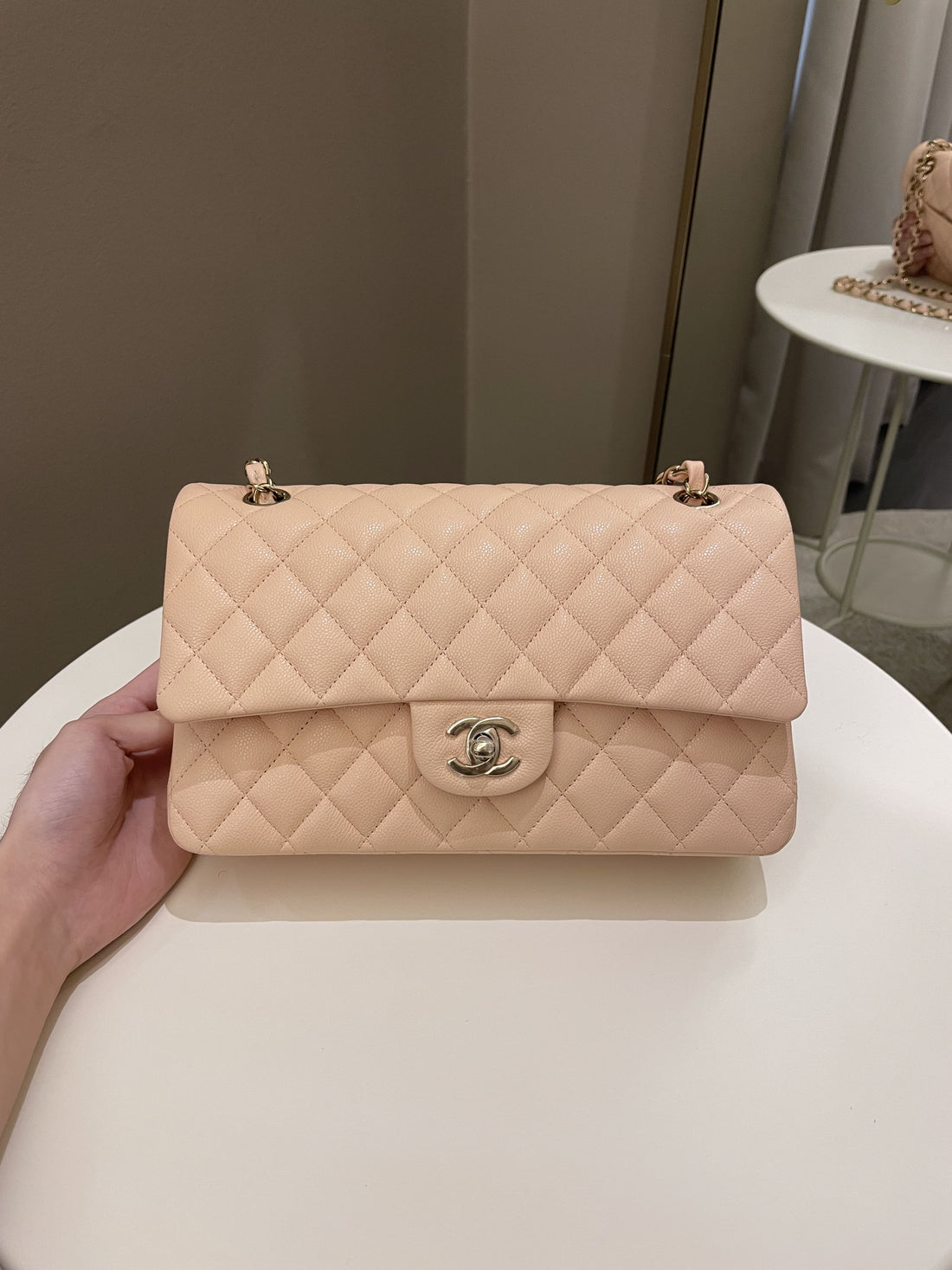 Chanel Classic Quilted Medium Double Flap Beige Caviar - Bags
