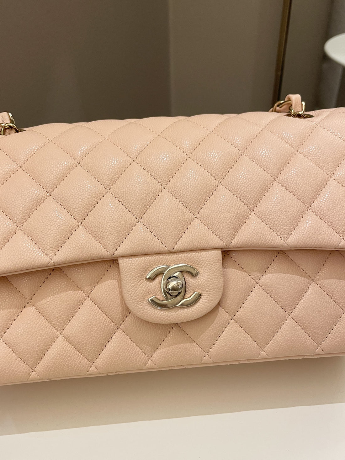 Chanel Classic Quilted Medium Double Flap Beige Caviar - Bags