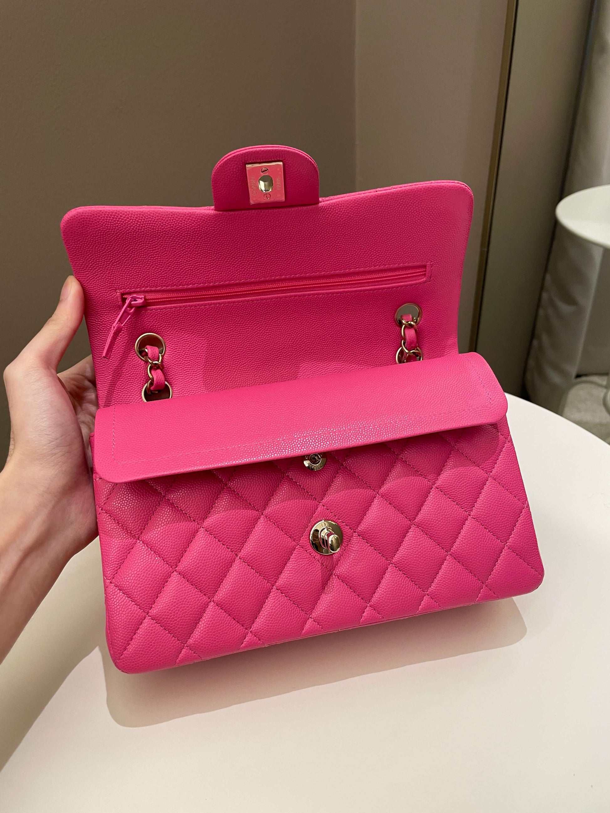 Chanel Classic Quilted Small Double Flap Candy Pink Caviar - Bags - 12