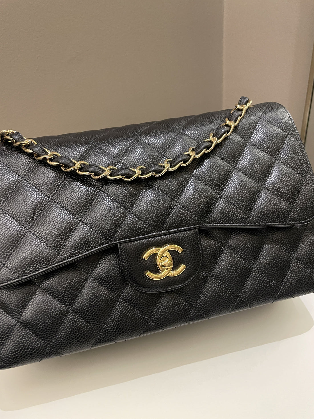 Chanel Classic Quilted Jumbo Double Flap Black Caviar - Bags
