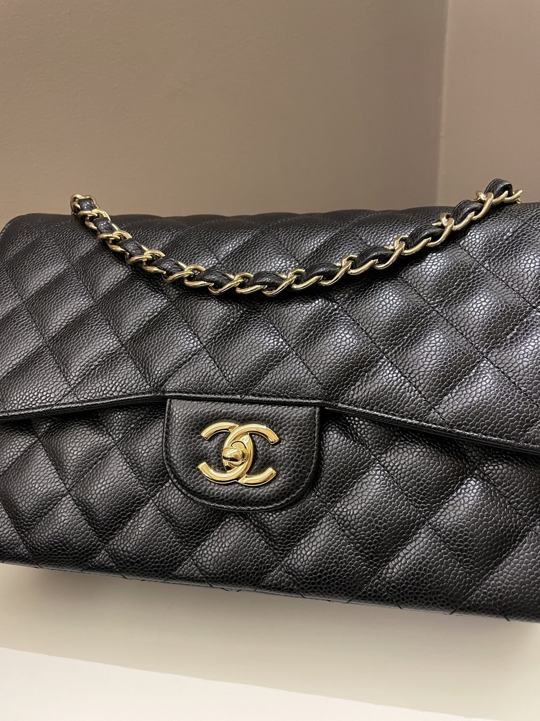 Chanel Classic Quilted Jumbo Double Flap Black Caviar - Bags