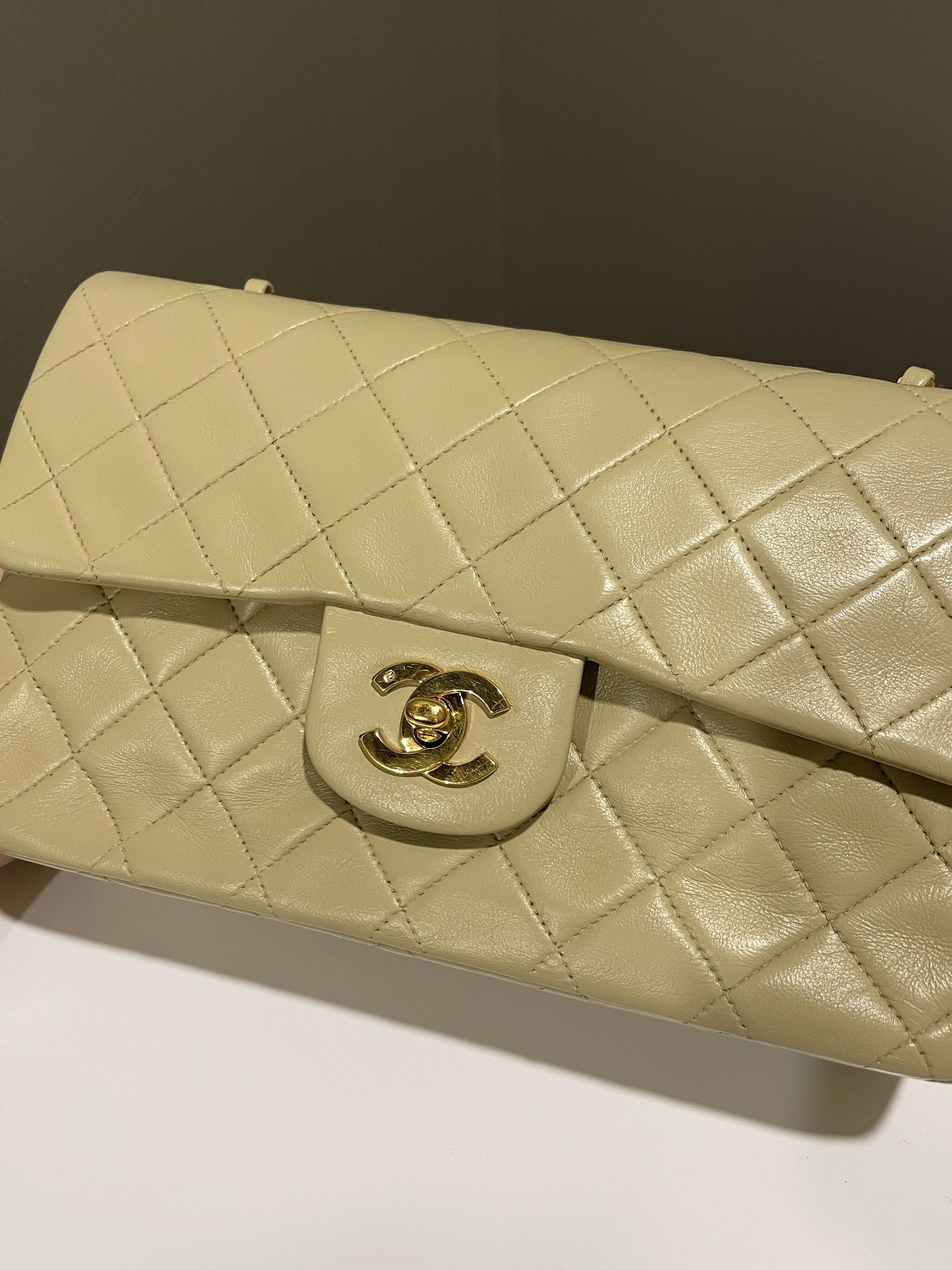 Chanel Vintage Classic Quilted Small Double Flap Beige Lambskin - Bags - 2