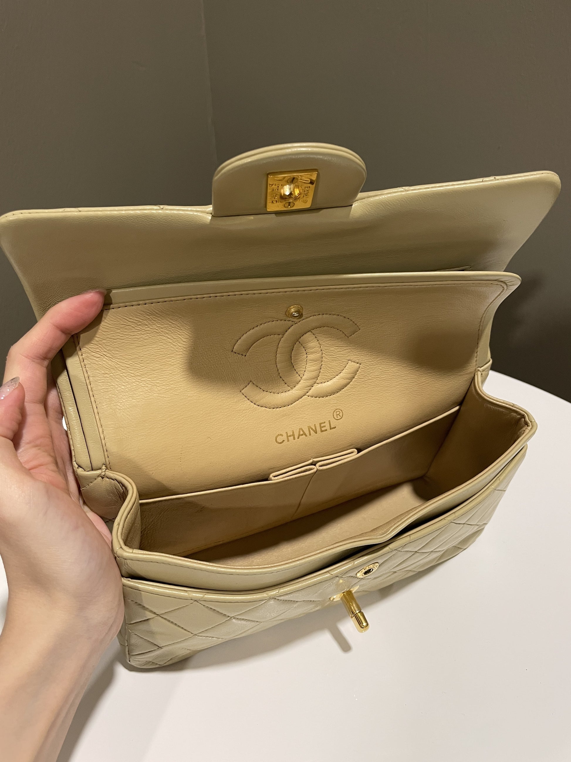 Chanel Vintage Classic Quilted Small Double Flap Beige Lambskin - Bags - 12