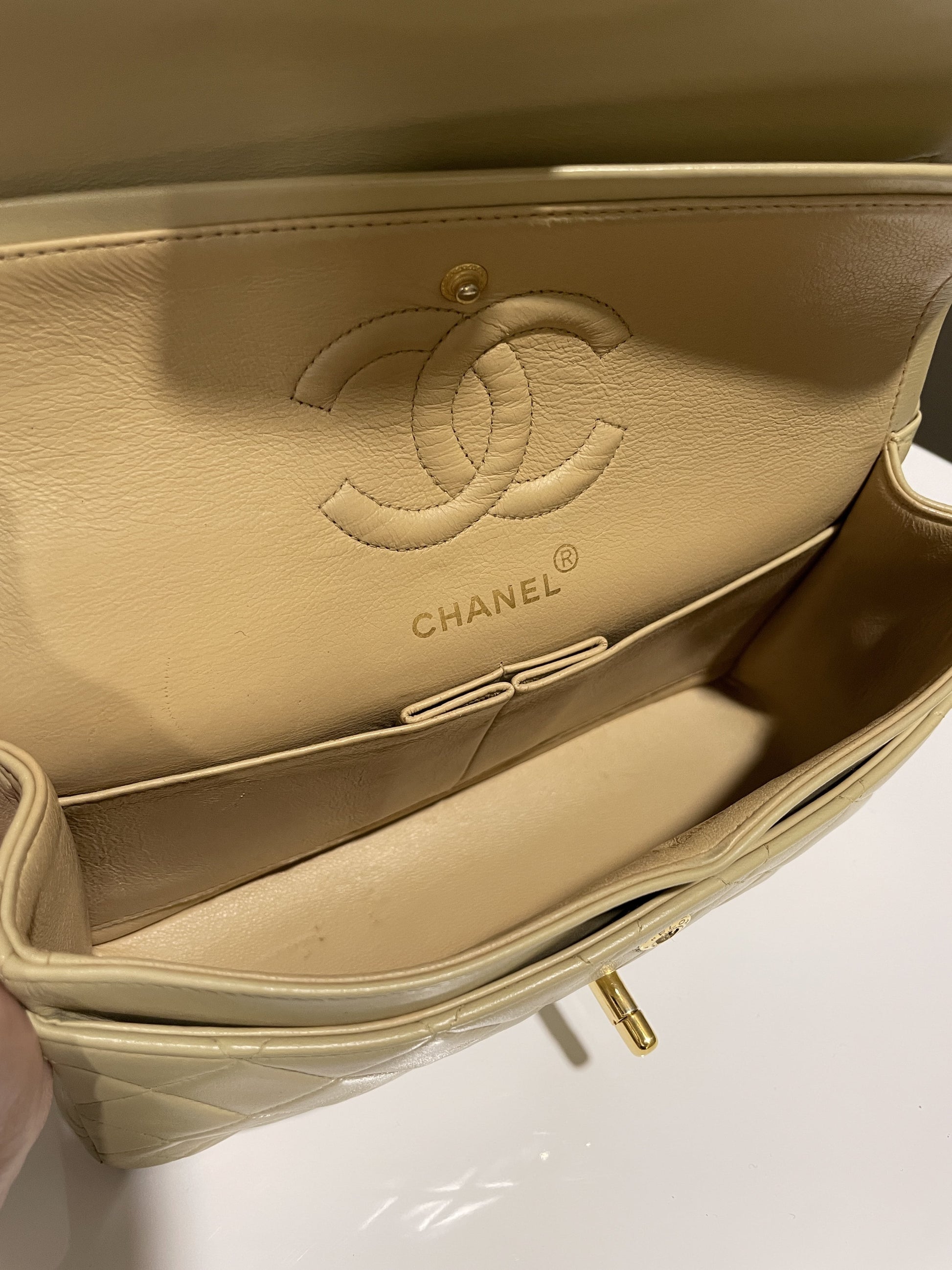 Chanel Vintage Classic Quilted Small Double Flap Beige Lambskin - Bags - 13