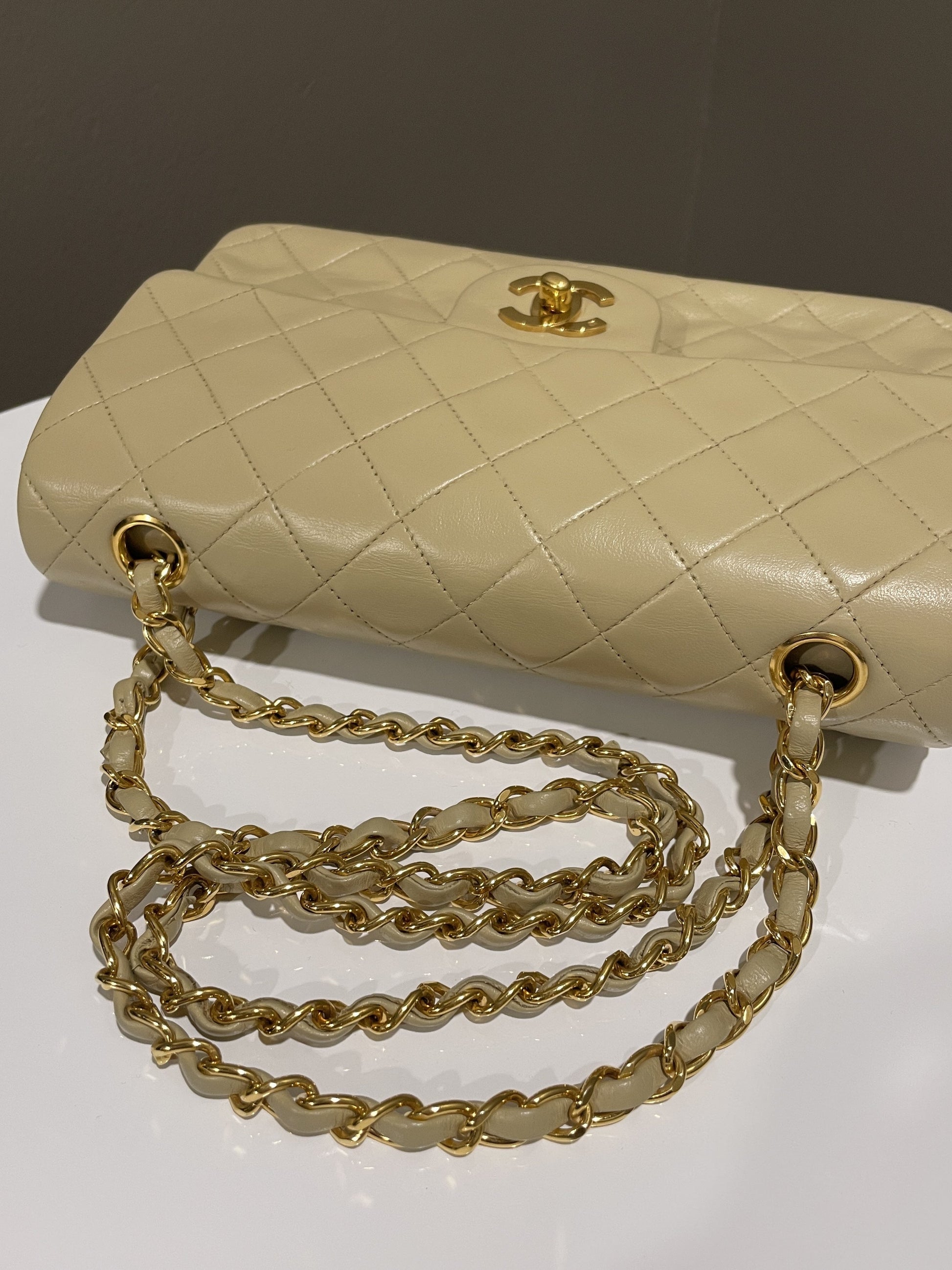 Chanel Vintage Classic Quilted Small Double Flap Beige Lambskin - Bags - 14