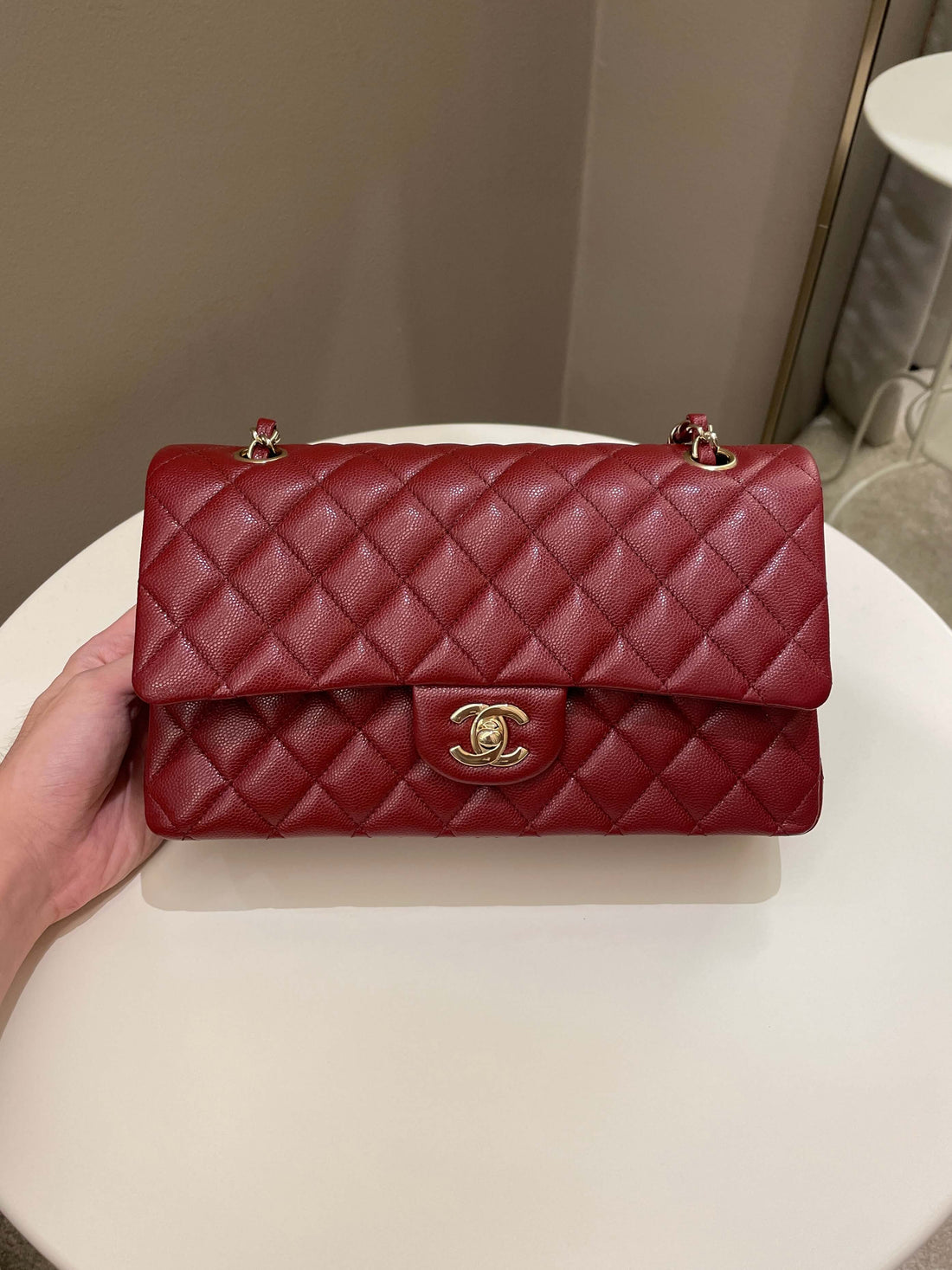 Chanel 19B Classic Medium Double Flap Burgundy Wine Caviar - Bags