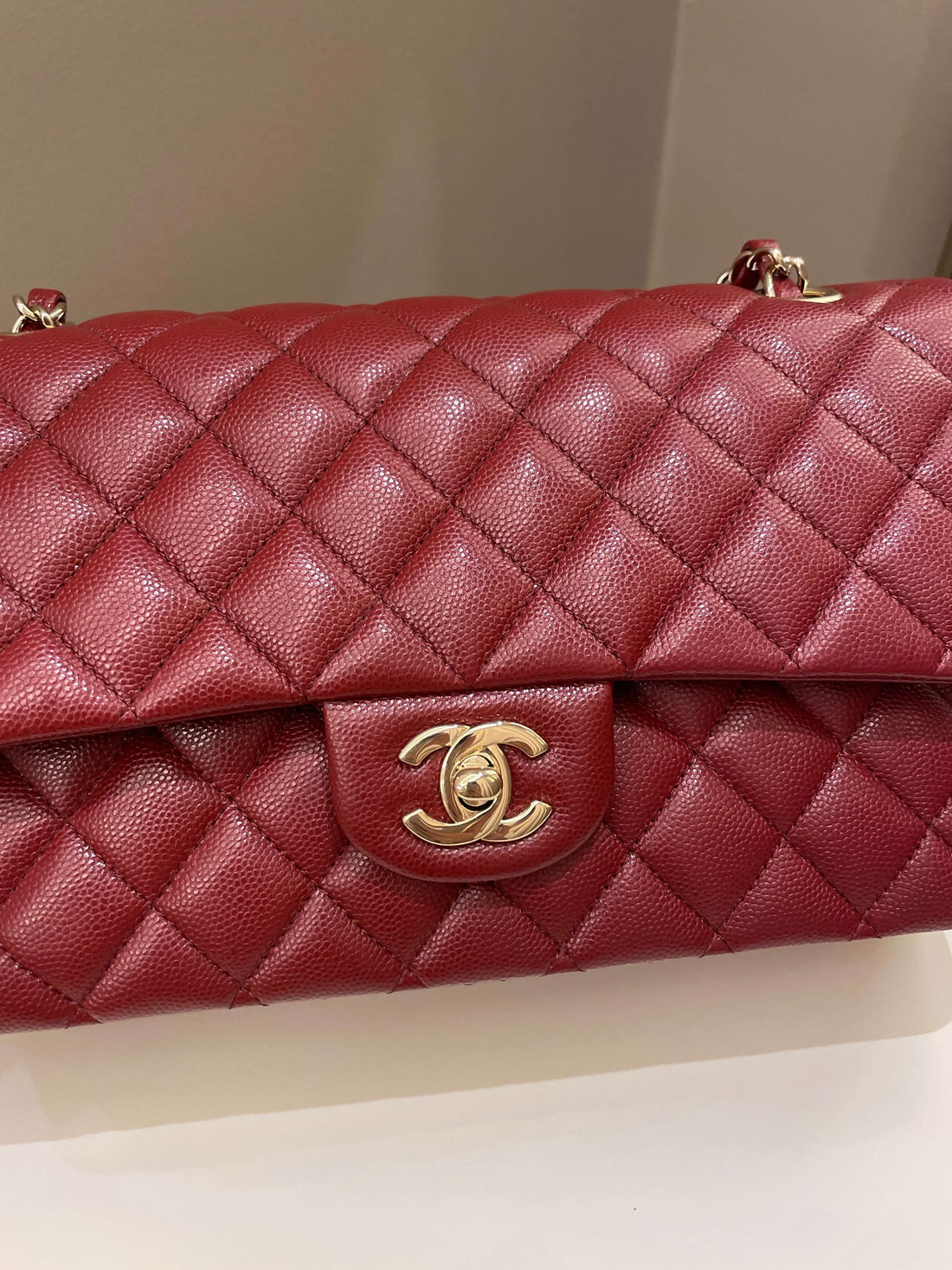Chanel 19B Classic Medium Double Flap Burgundy Wine Caviar - Bags