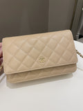Chanel Classic Quilted Wallet on Chain Beige Caviar - Bags - 2