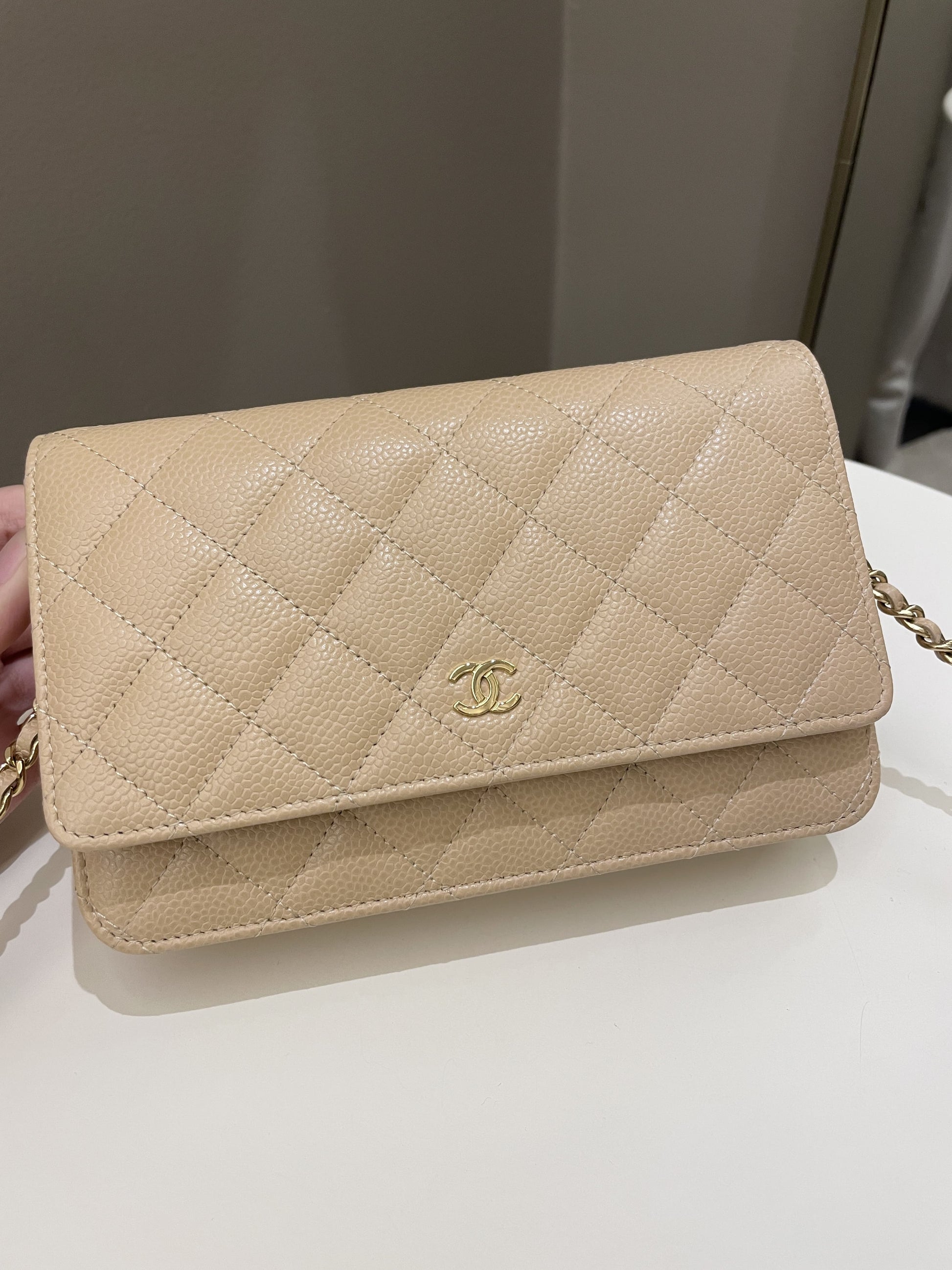 Chanel Classic Quilted Wallet on Chain Beige Caviar - Bags - 2